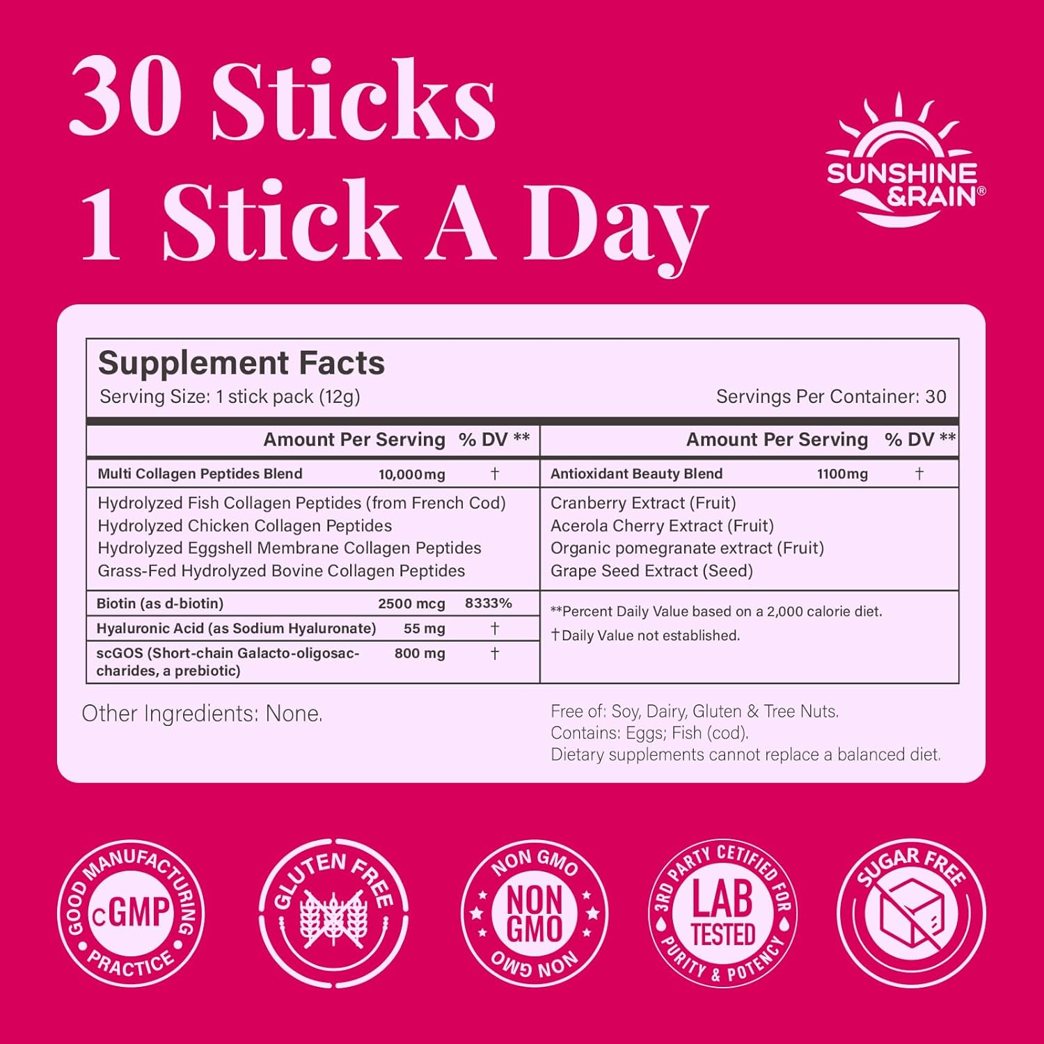 Multi Collagen Peptides Powder - 10g Hydrolyzed Collagen Peptides Type I, II, III, V & X with Biotin, Hyaluronic Acid & Prebiotics, Support Hair, Skin, Nail, Bone & Digestive Health, Non-GMO丨30 Sticks - Image 8