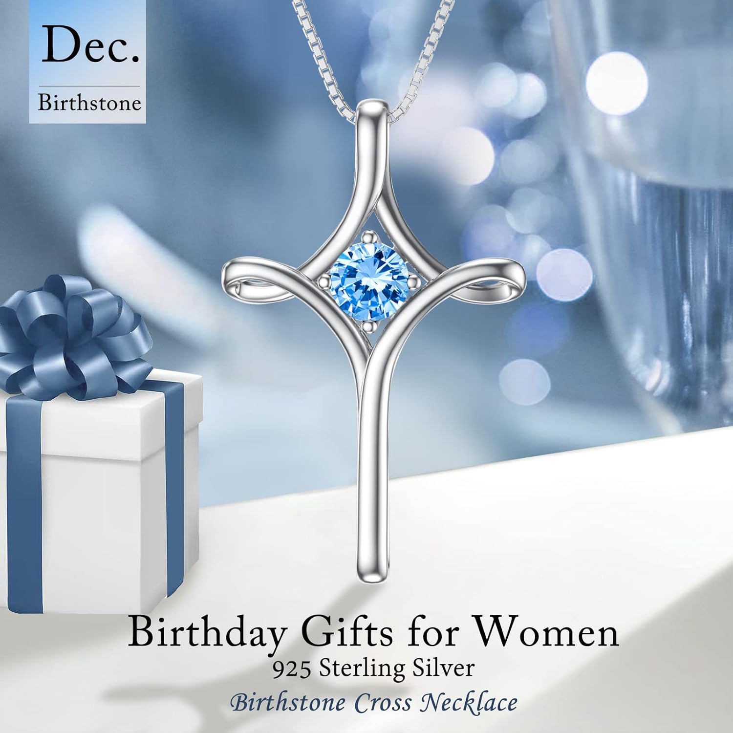 TOUPOP Cross Necklace for Women 925 Sterling Silver Birthstone Cross Pendant Fine Jewelry Valentines Day Birthday Gifts for Her Mom Wife Girlfriend - Image 4