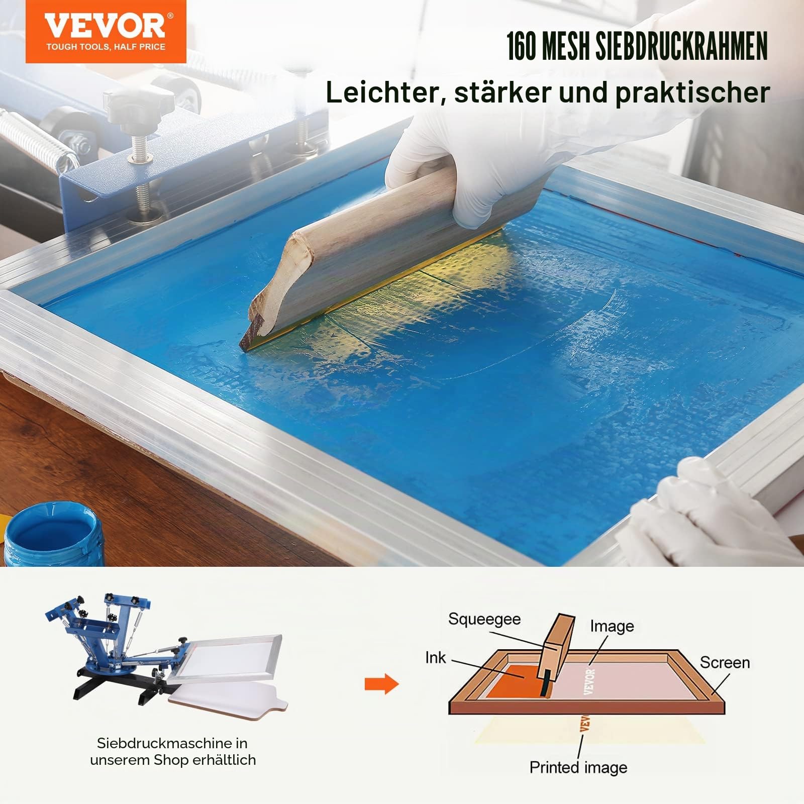 VEVOR Siebdruck-Kit, 2 Stk. Aluminium-Rahmen 20x24 Zoll 160 Mesh, Hochspannungs-Nylon-Mesh