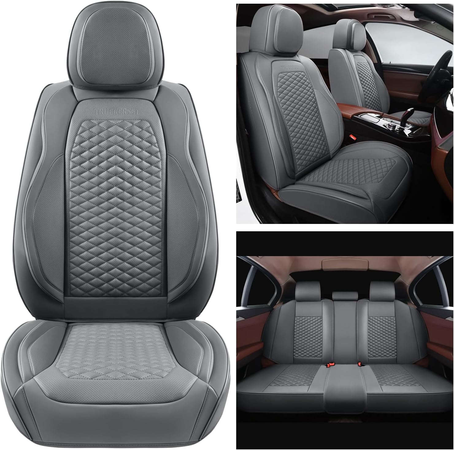 Car Seat Covers Full Set, Leather Seat Covers for Cars, 5 Pcak Breathable Seat Cover, Suitable for SUV/Truck/Sedan/Automotive (Gray)