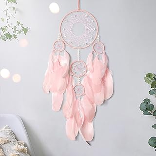 SOMYTING Dream Catcher with Fairy Lights Handmade Feathers Dreamcatcher Wall Hanging Ornament Room Decor Bohemian Home Decor Craft Blessing Gift (Pink-1)
