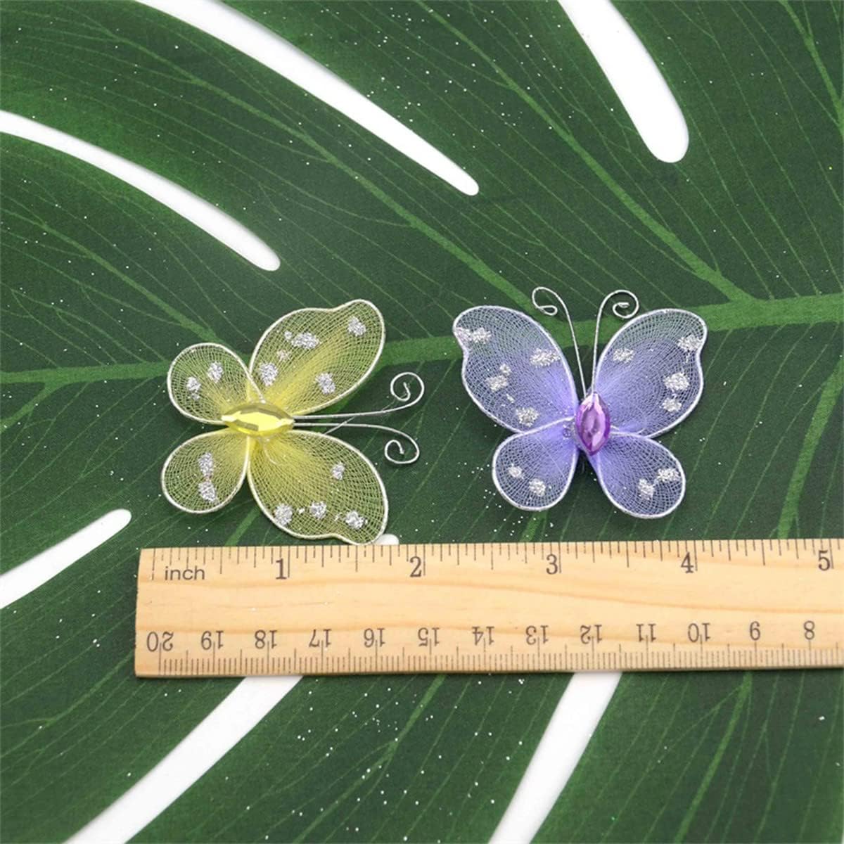 ECYC Ltd 20 Pcs Organza Butterflies Craft Fabric Butterflies Sheer Mesh Wire Glitter Butterfly with Rhinestones for DIY Crafts Clothes Accessories Home Wedding Party Table Scatter Wall Decorations