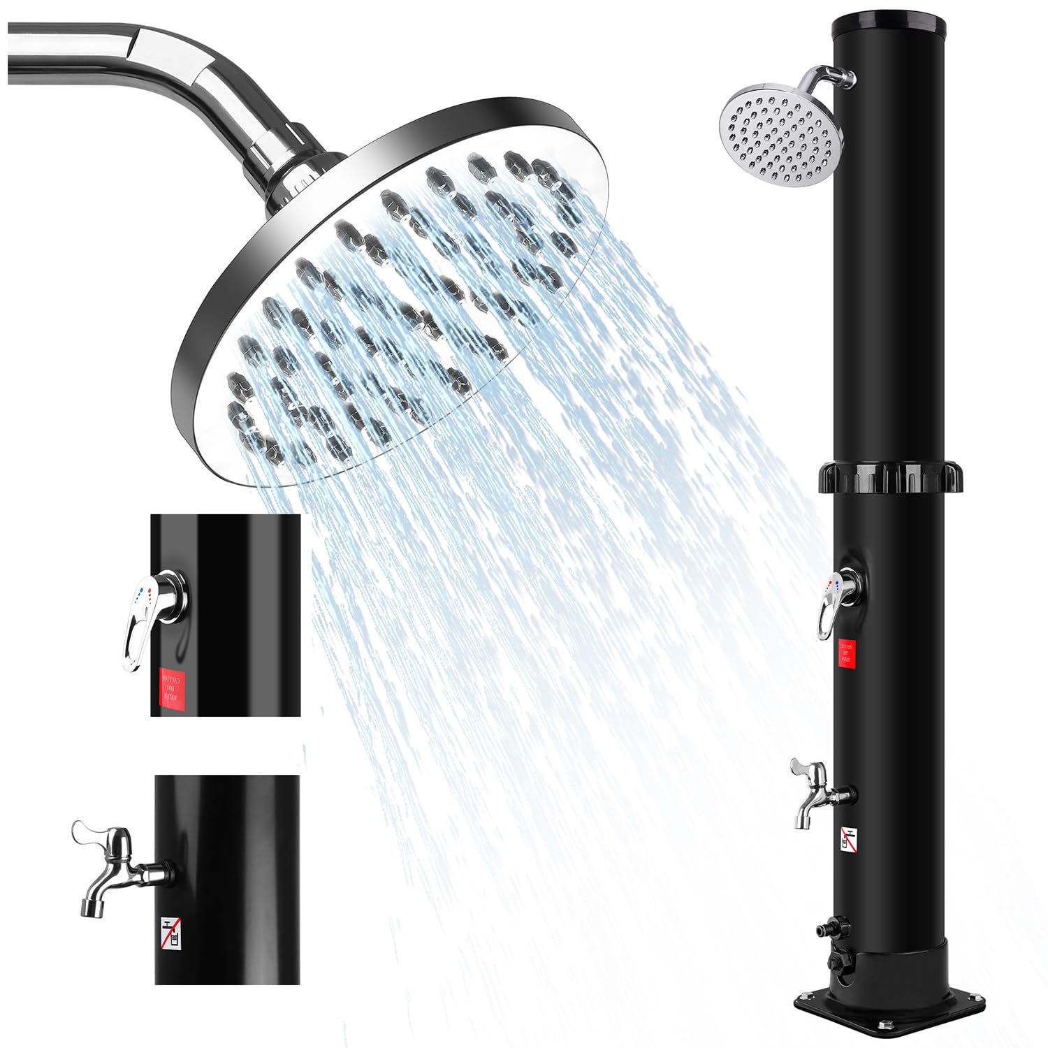 Solardusche 35 Liter | Gartendusche Solar Pooldusche mit bodenplatte | 360° Verstellbarer Duschkopf | Heiß- und Kaltwassereinstellung | Druckregulierung | Wasserhahn(Kaltes Wasser) (40L)