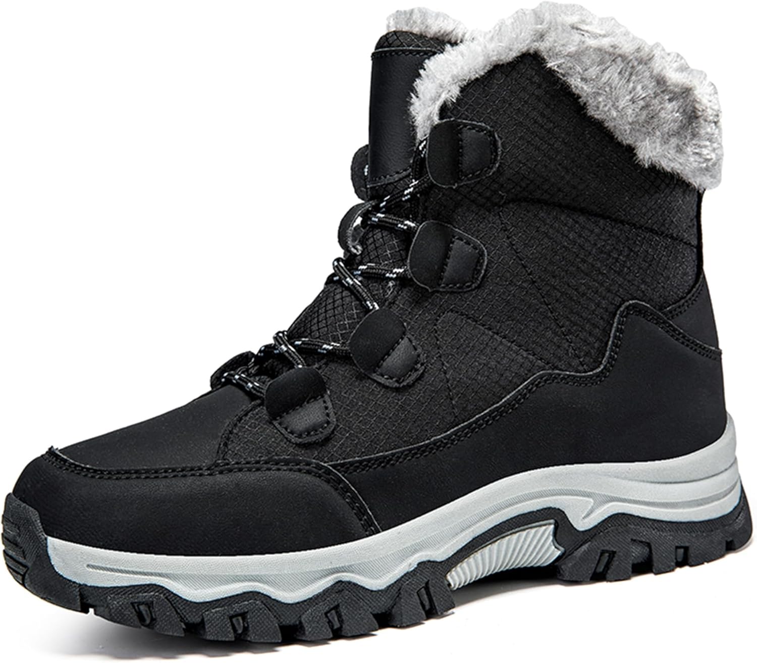 Umerigo Snow Boots Women Mid-Calf Warm Waterproof Anti-Slip Ankle Boots Winter Lace-up Booties Deep Tread Rubber Sole Faux Fur Lined Hiking Outdoor Comfortable