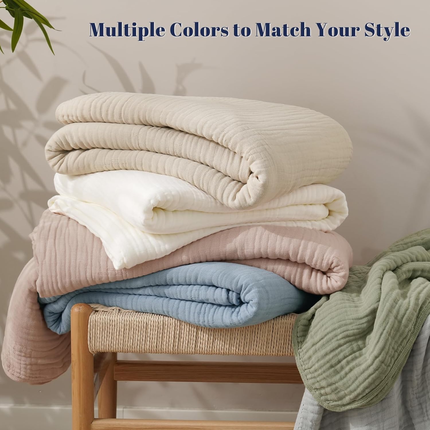 PHF Cooling Muslin Blanket Queen Size 90"x80", 6-Layer Lightweight Gauze Blanket Made from 35% Rayon Derived from Bamboo & 65% Cotton, Breathable & Ultra Soft Cozy for Hot Sleepers, Cameo Rose - Image 6