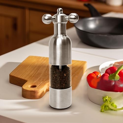 Miniatura 8 de Juego de molinillo manual moderno de sal y pimienta (plata, 1 unidad) con mango sólido, juego de molinillo de acero inoxidable Doradogrifo antiguo