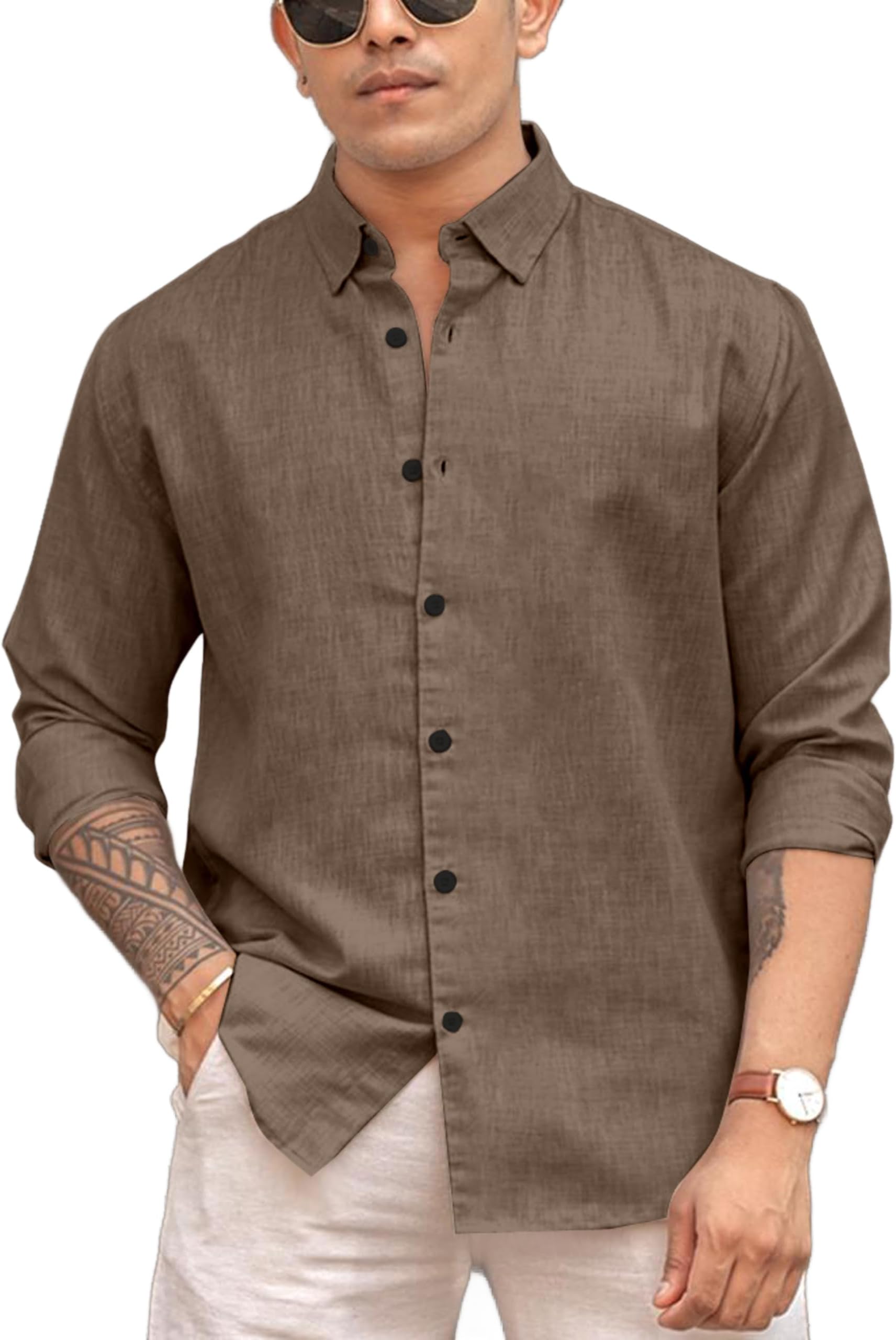 Men's Solid Linen Bland Cotton Formal Shirt | Plain |Casual | Plain | Full Sleeve - Regular Fit