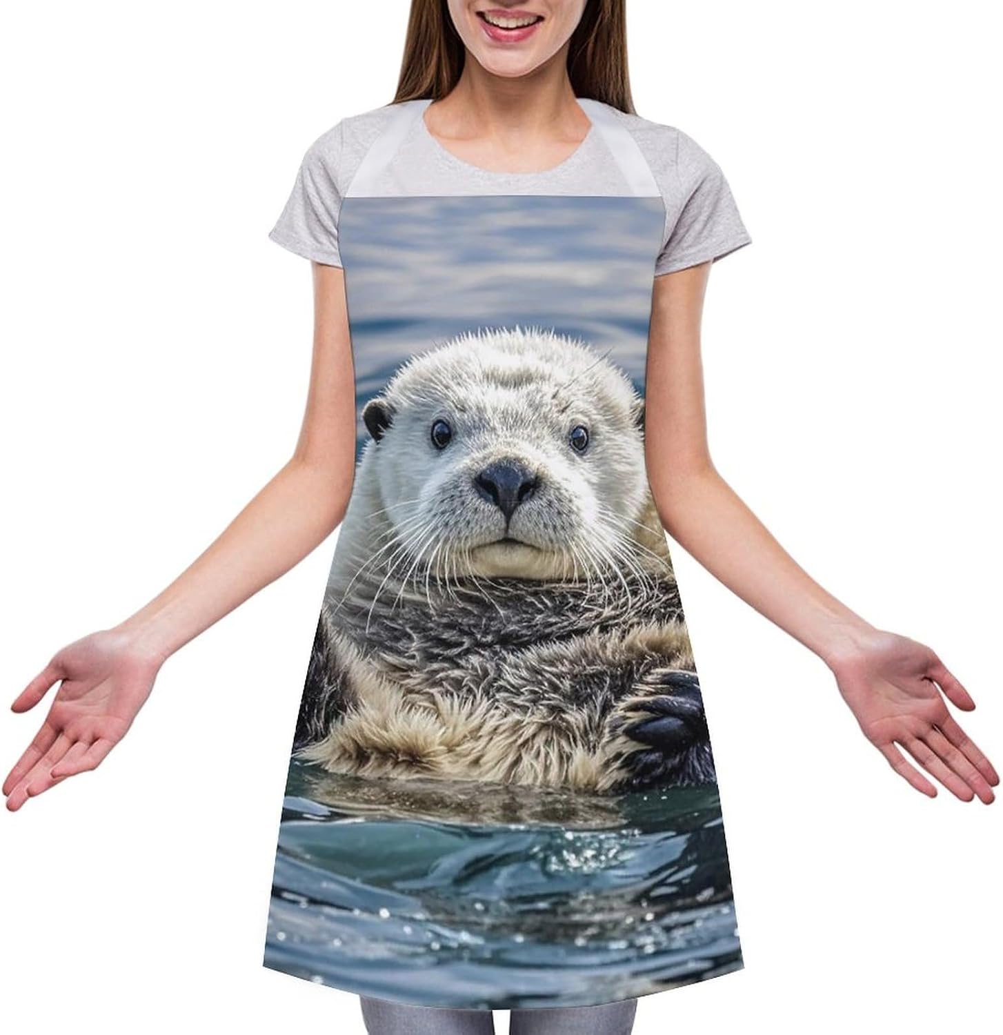 Sea Otter Apron for Cooking Kitchen Chef Aprons with Pockets Unisex Professional Adjustable Bib Aprons Restaurant Waterdrop Resistant Apron for Men Women Waiter