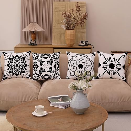 Miniatura 9 de Juego de 4 fundas de almohada decorativas con diseño geométrico de flores rojas de 20 x 20 pulgadas, fundas cuadradas para sofá, patio, sofá,