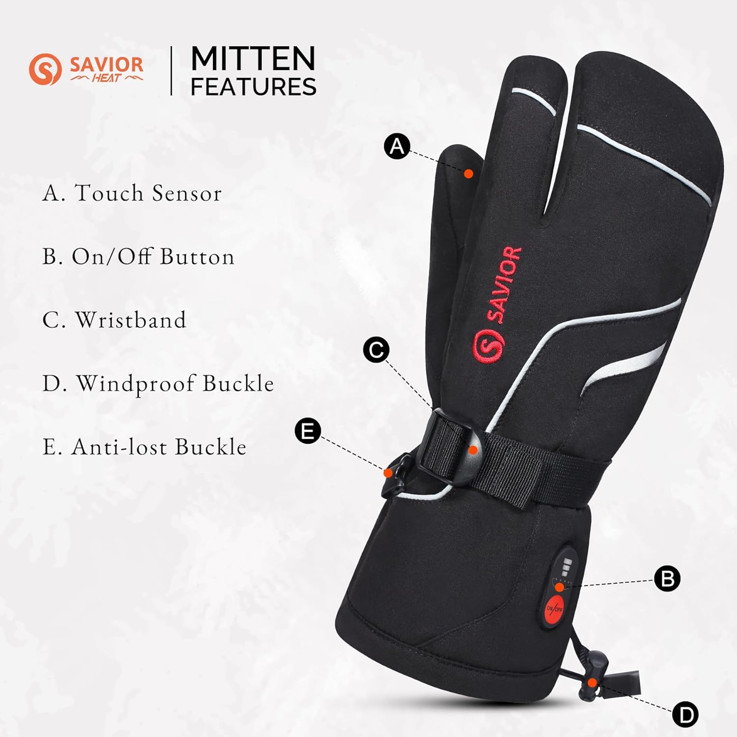 Heated Mittens Battery Gloves Men Women, SAVIOR HEAT Flexible Crab Finger Rechargeable Ski Mitten with 7.4V 2200mAh Battery for Winter Snow Skating Camping Hunting Hiking Motorcycle - Image 7