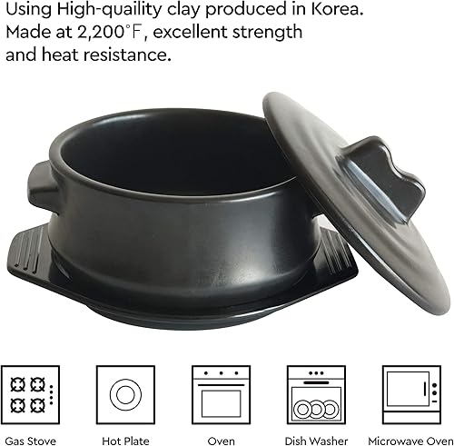 Miniatura 4 de Cuenco de piedra coreana premium con tapa y plato, olla de arcilla para cocinar olla caliente, dolsot bibimbap y utensilios de cocina de sopa