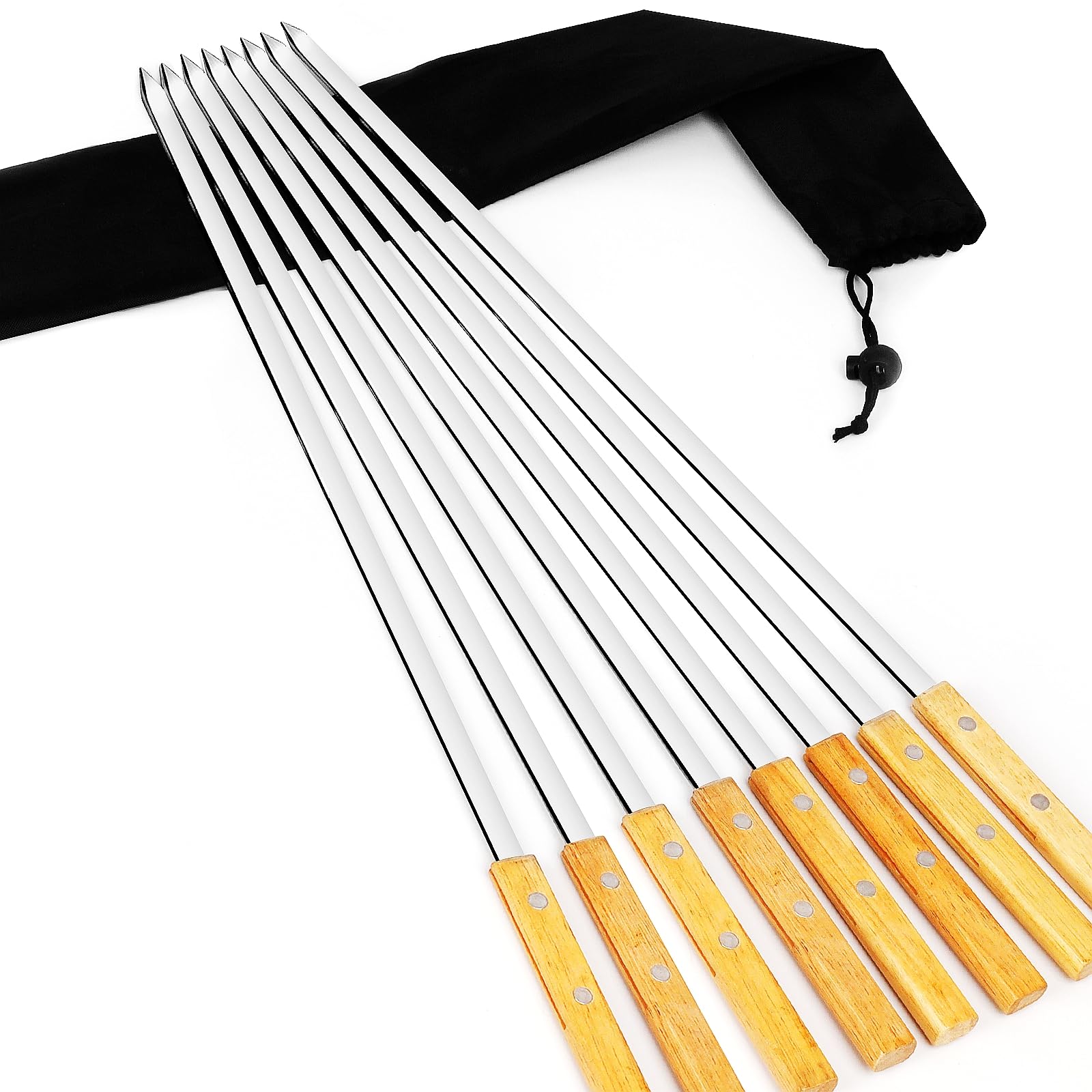 8 Pezzi Spiedini in Acciaio Inox con Manici in Legno, Spiedini di Carne Lunghi 55 cm, Spiedini per Barbecue Riutilizzabili, Accessori Barbecue per Utensili Barbecue