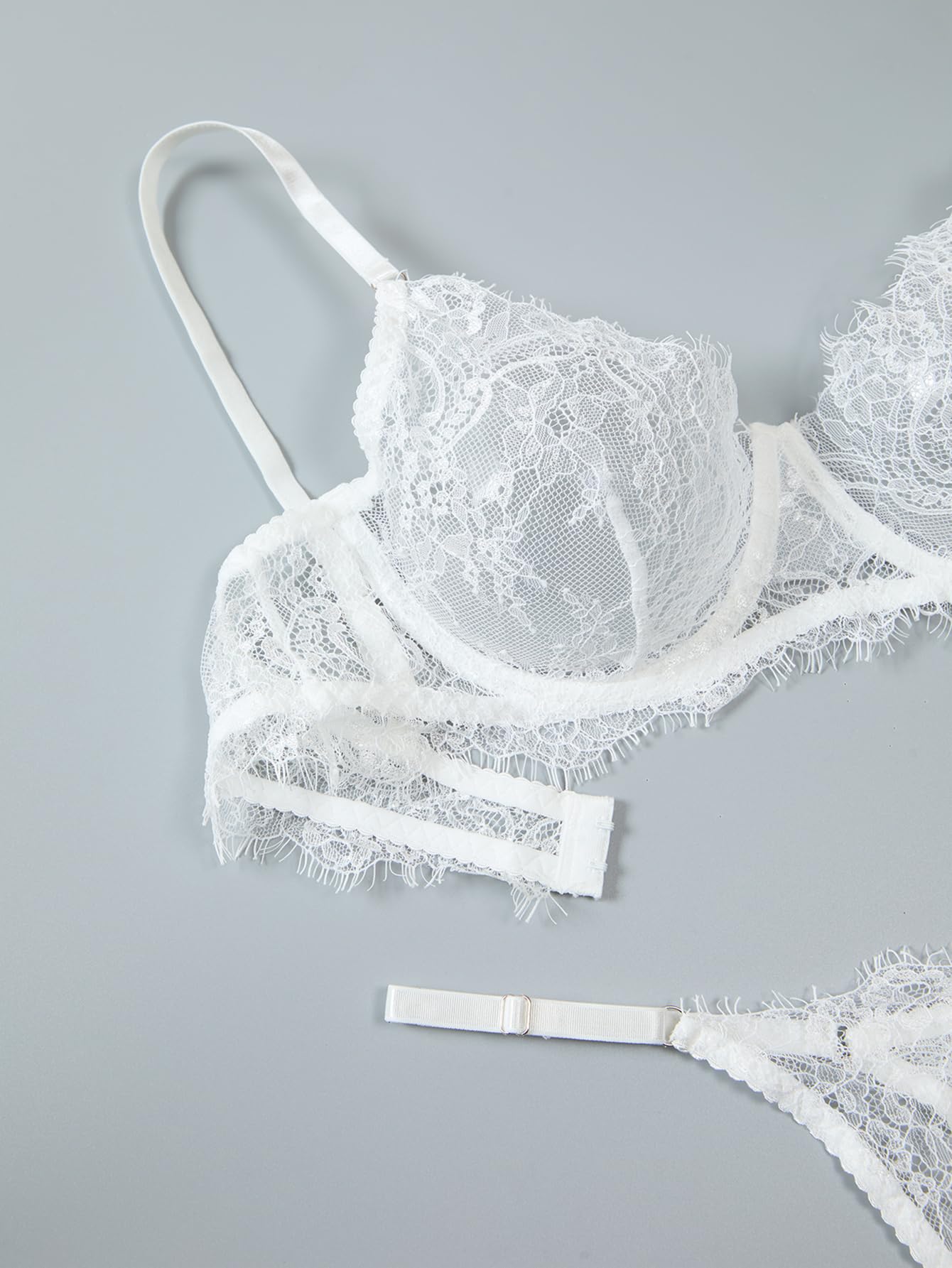 GXNRHG Sexy Bügel-Push-Up-Dessous-Set mit Muschelmuster und durchsichtiger Spitze für Damen, BH und Höschen, 2-teilig