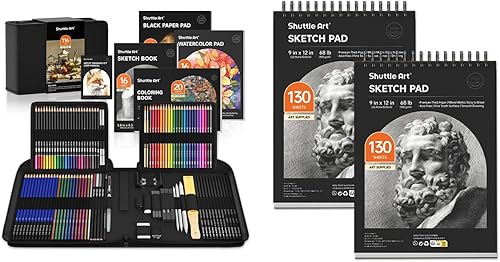 Shuttle Art Kit de dibujo y bloc de bocetos, juego de 116 paquetes completo de dibujo + 260 hojas de bloc de dibujo
