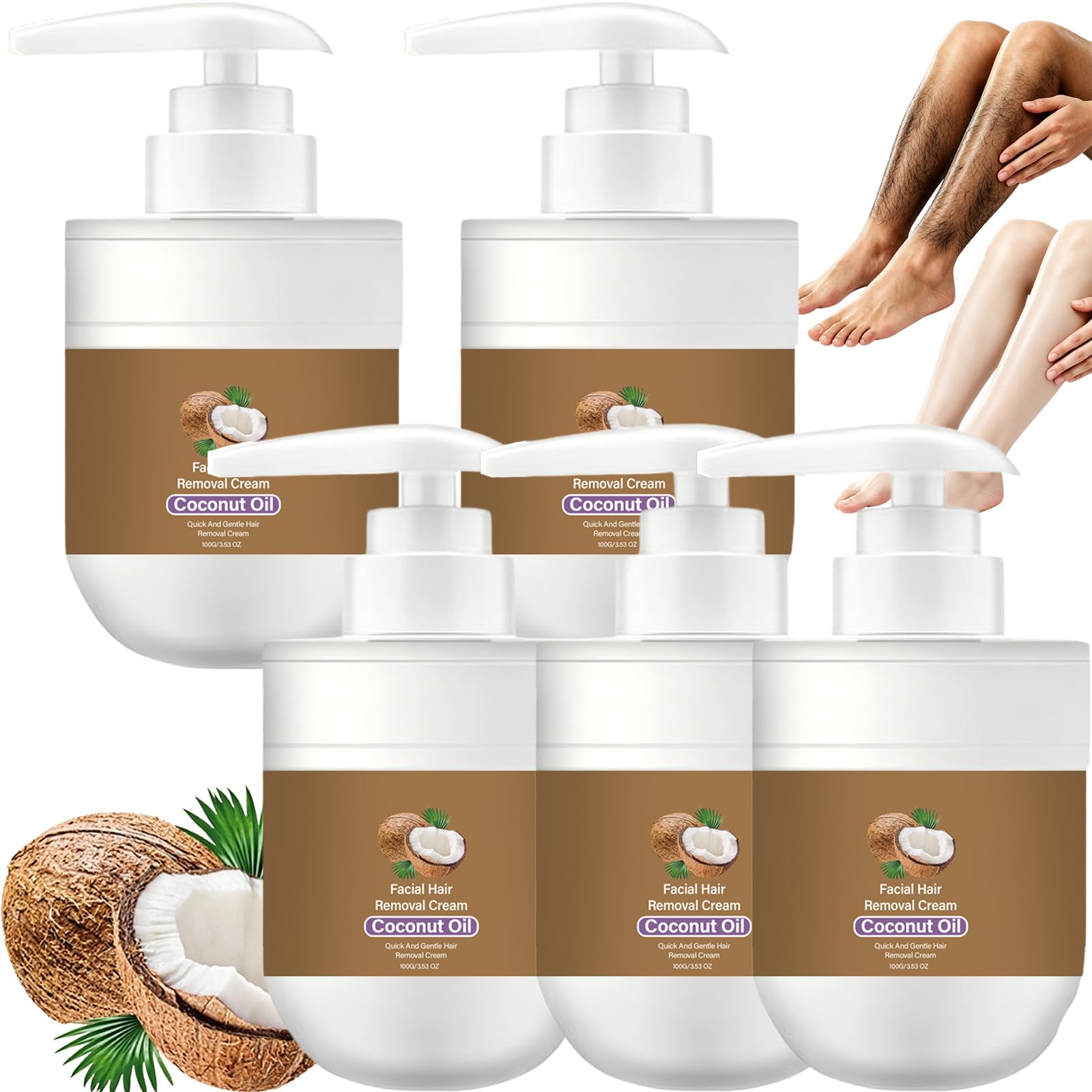 Kokosnussöl-Haarentfernungscreme,Haarentfernung für Gesicht, Körper (5pcs)