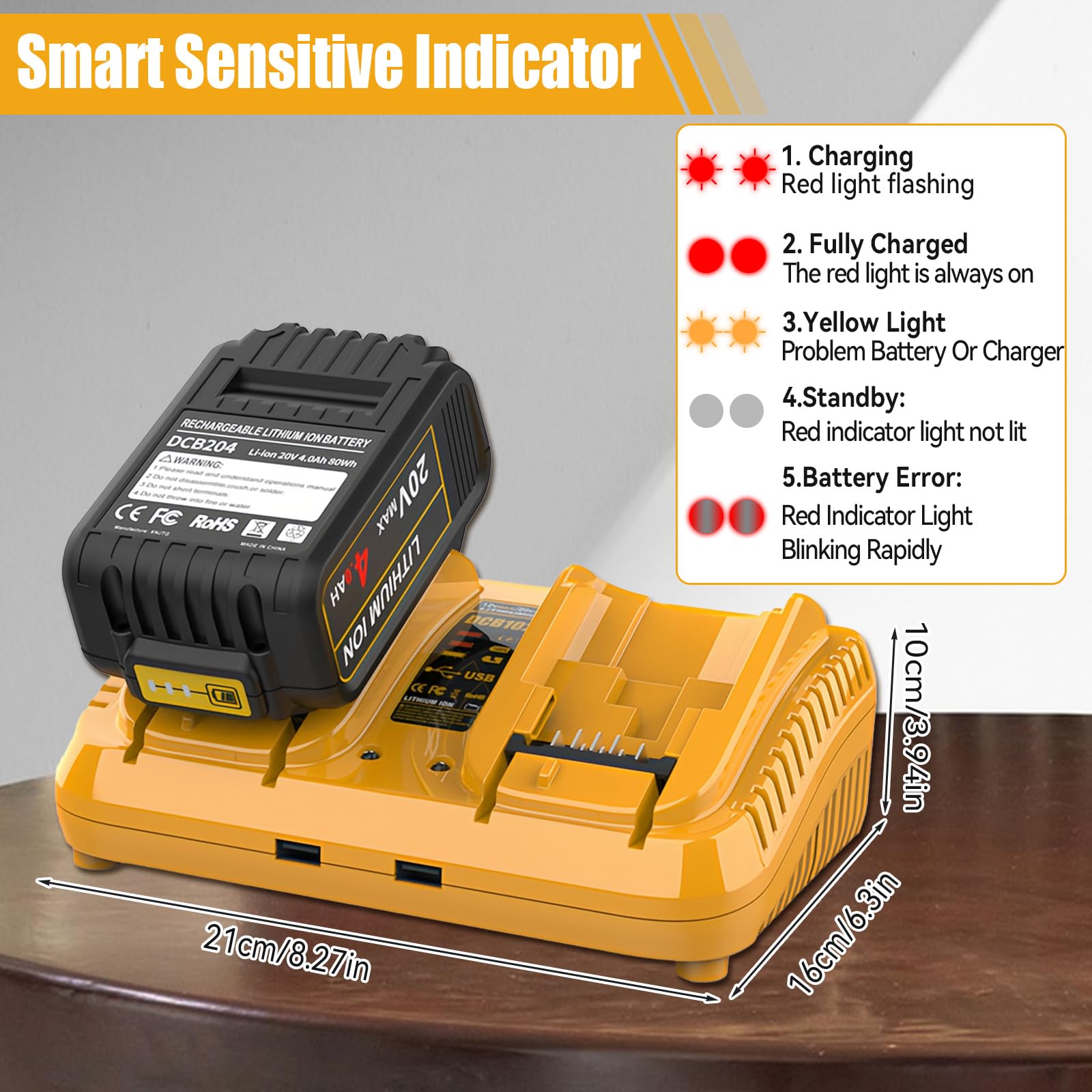 Chargeur de batterie double port pour batteries Dewalt 12 V/20 V, chargeur rapide compatible avec les batteries au lithium série DCB