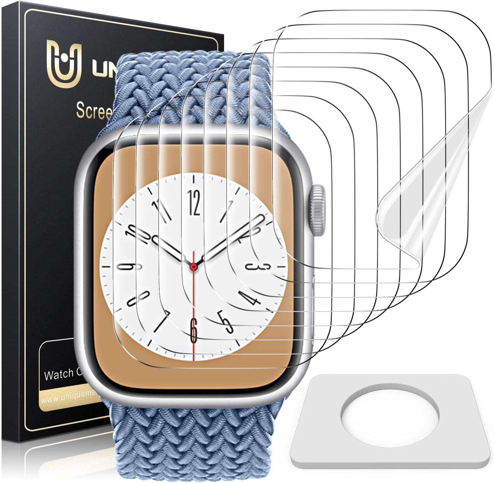 UniqueMe 8 Pack for Apple Watch Screen Protector 41mm, Apple Watch Series 9/8/7 Screen Protector [Upgrade Flexible Film] Anti-Scratch [Non-Bubbles] Soft HD TPU Clear Film for iWatch 41mm