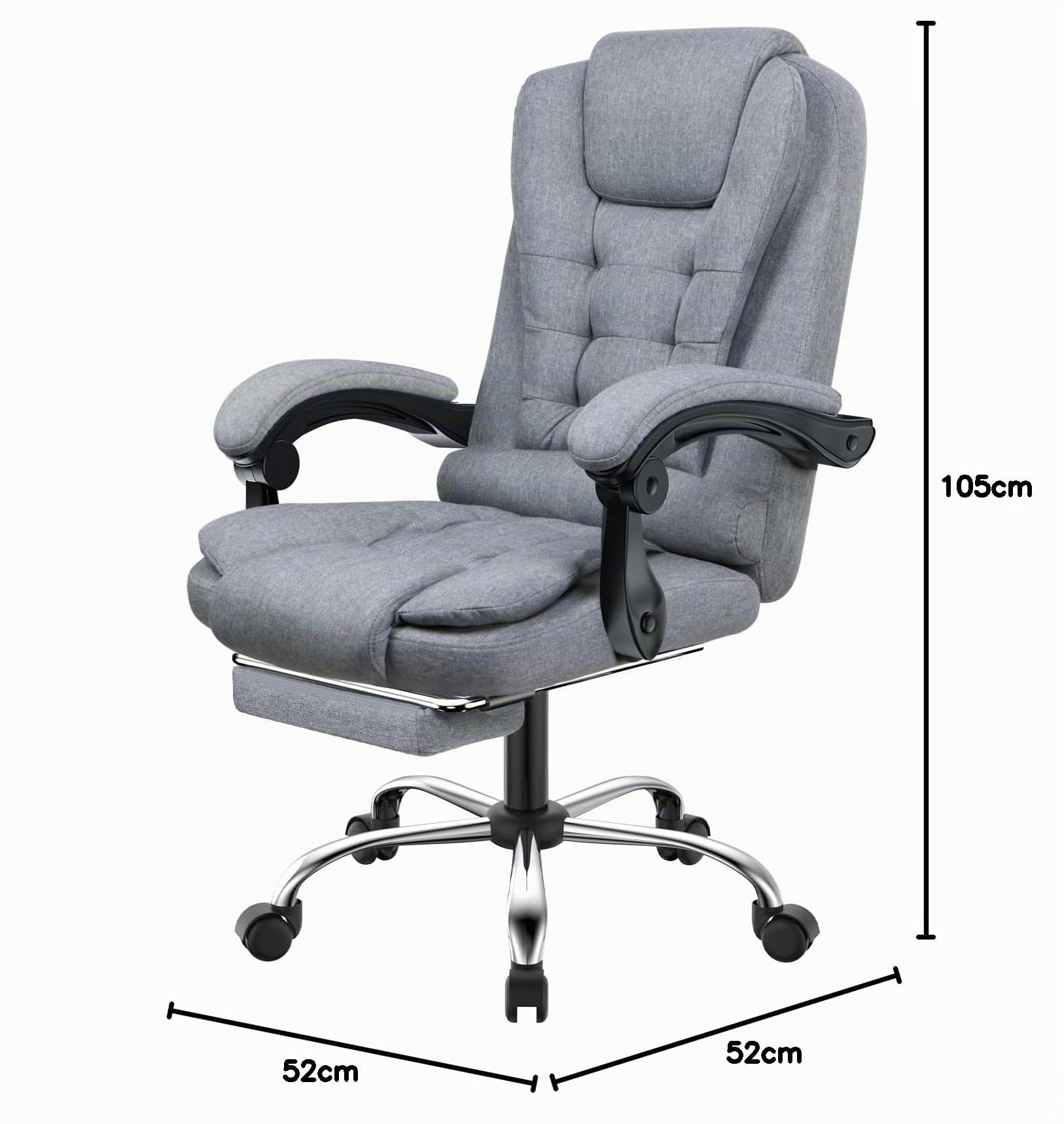 Sedia da Ufficio Ergonomica con Poggiapiedi Telescopico, Sedia Ufficio con Schienale Alto, Poltrona Ufficio con Ampia Seduta Imbottita, Altezza Regolabile per Ufficio Maision, cotone e lino, Gris