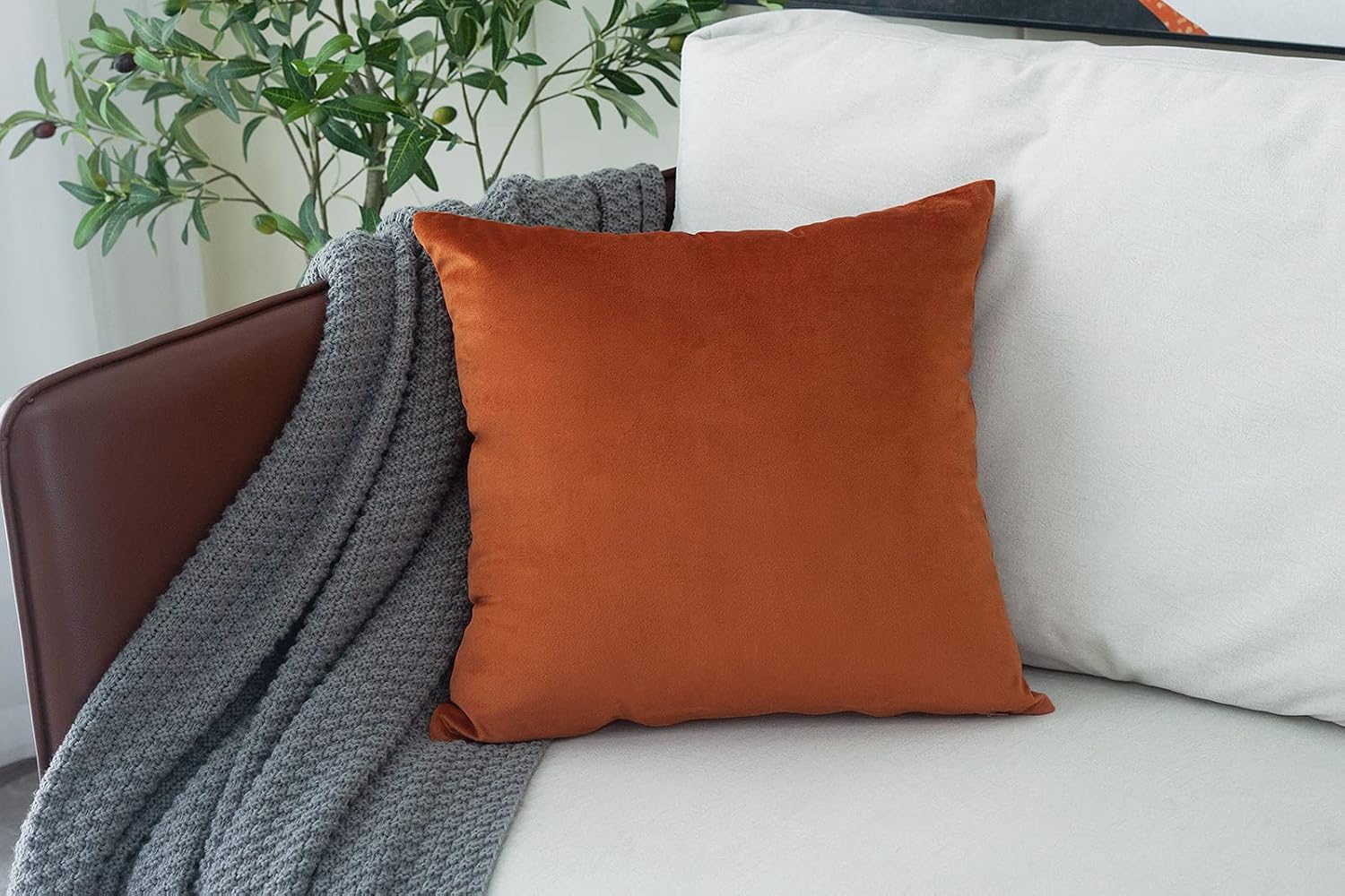 MUDILY One Piece Velvet Soft Decorative Square Throw Pillow Covers Cushion Case Decor Handmade Pillowcases for Chair Bedroom Sofa Car, Orange Red 24 x 24 Inch 60 x 60 cm