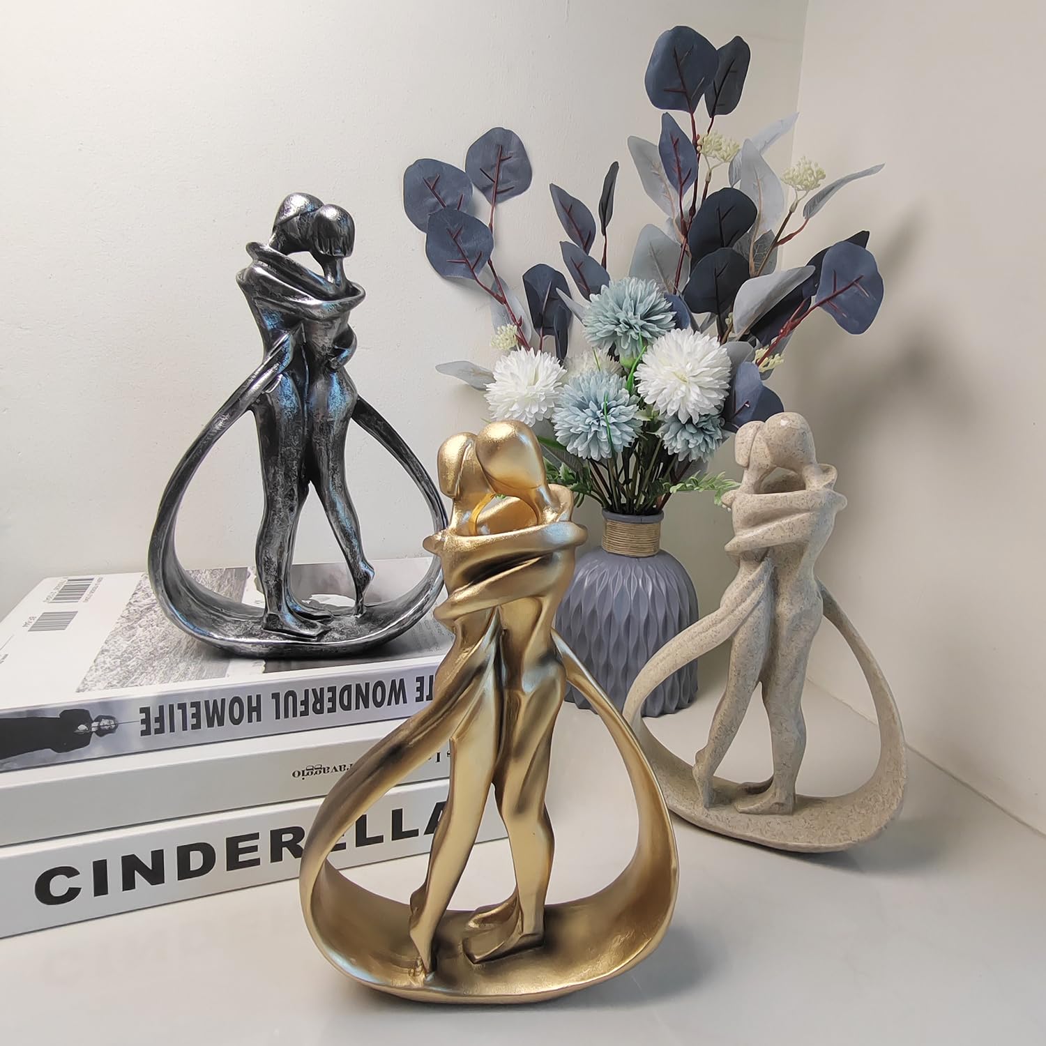 Statua Amanti,Statue Decorative,Decorazioni per Ufficio,Figura Decorative,Statuette Decorative Casa,Soggiorno Decorativo Moderno da Appoggiare,Scultura Astratta in Poliresina,Idea Regalo(Arenaria)