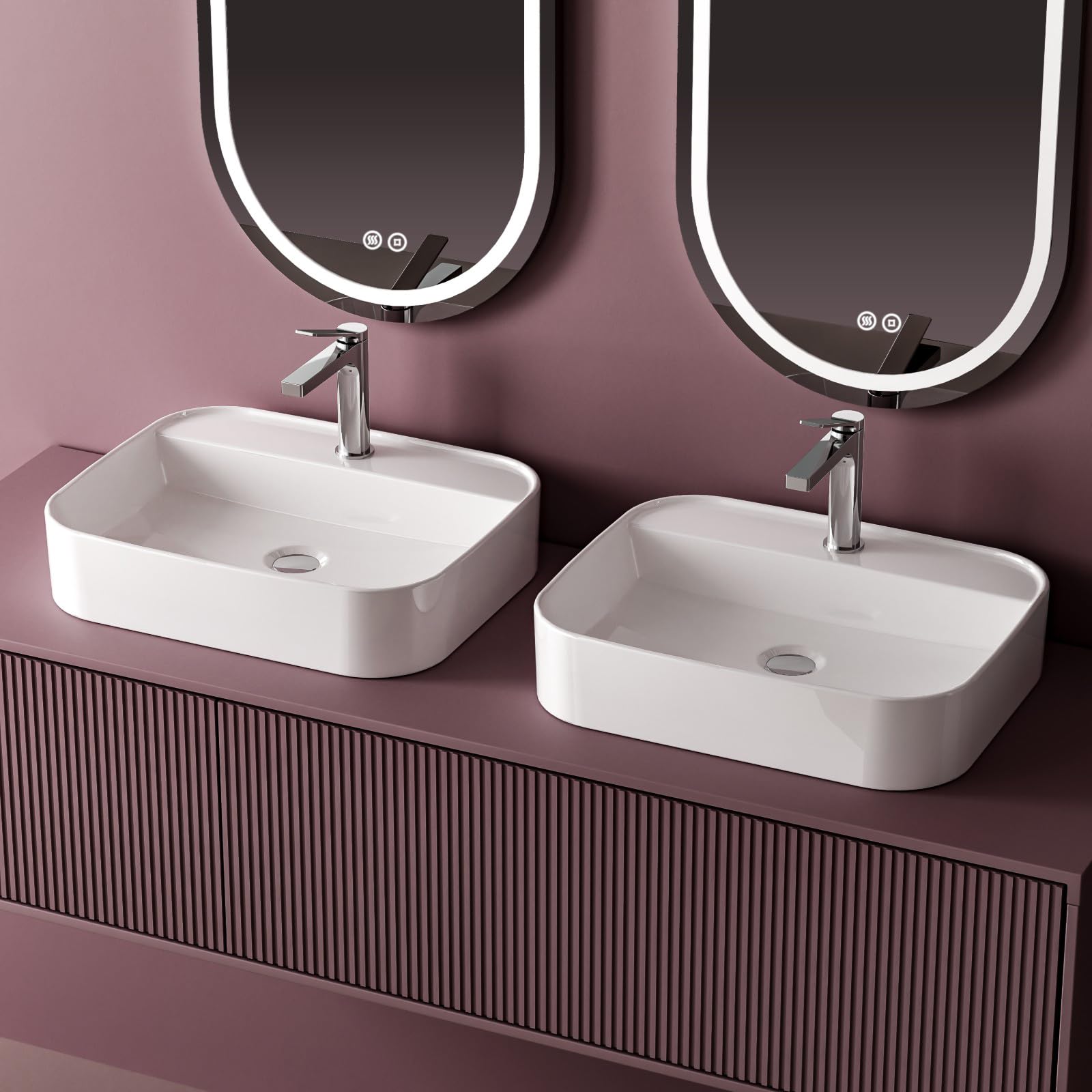 EMKE Lavabo Rectangular 70x40x11 cm Cerámica Blanco Baño WC