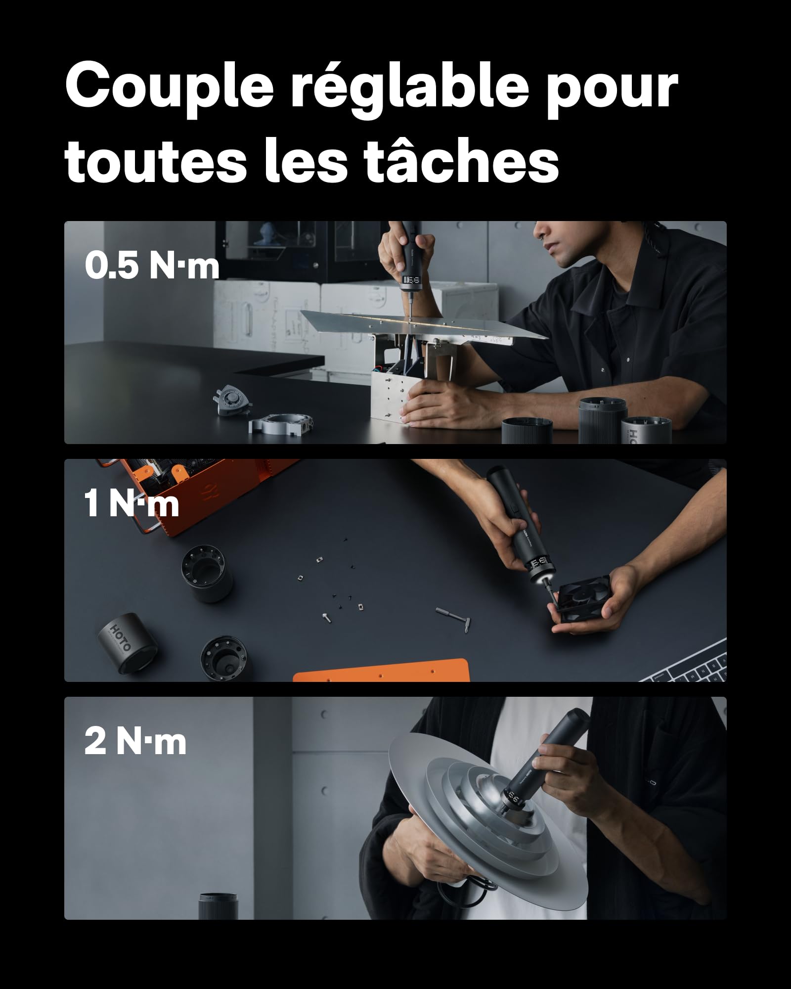 HOTO PixelDrive Tournevis électrique, 6 réglages de couple (0,5-6 N·m), 30 embouts 1/4'', LED, pour électronique et bricolage, cadeau homme