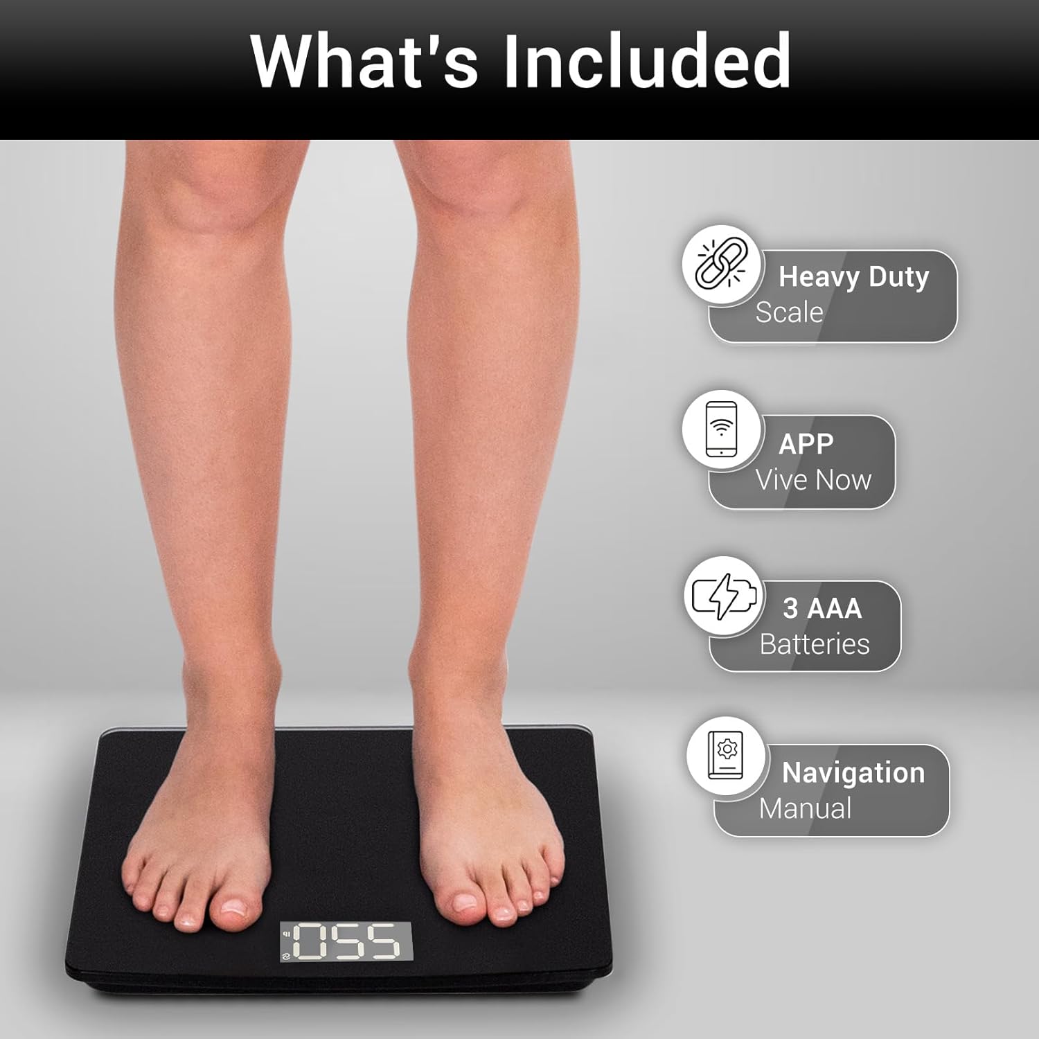 Vive Smart Body Weight Scale (550lbs Capacity) - Heavy Duty Bariatric Digital Scale for BMI - Plus Size, Large Display - Bathroom Device for Health Extra Wide Base & Smartphone Connectivity