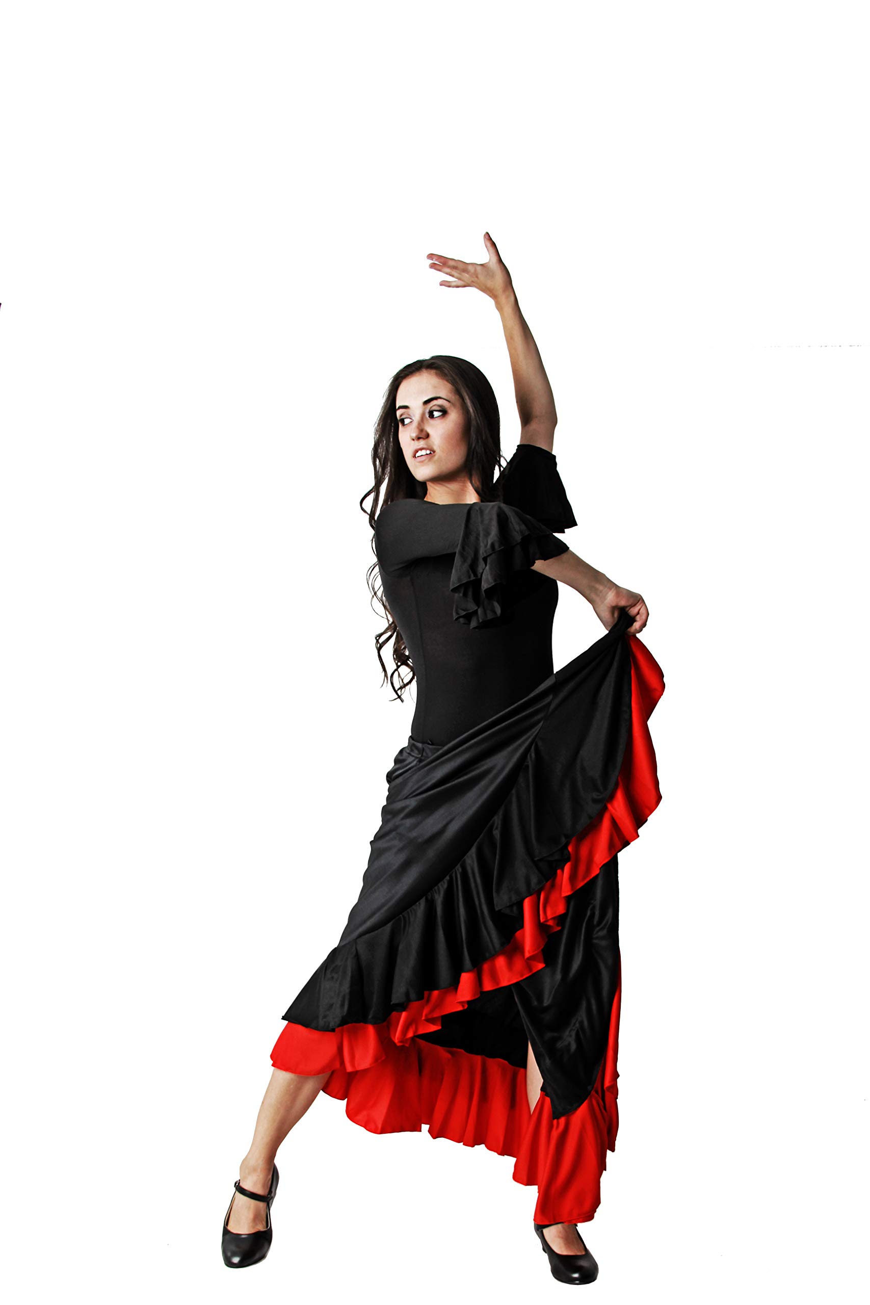 Jupe de performance de danse flamenco noir rouge