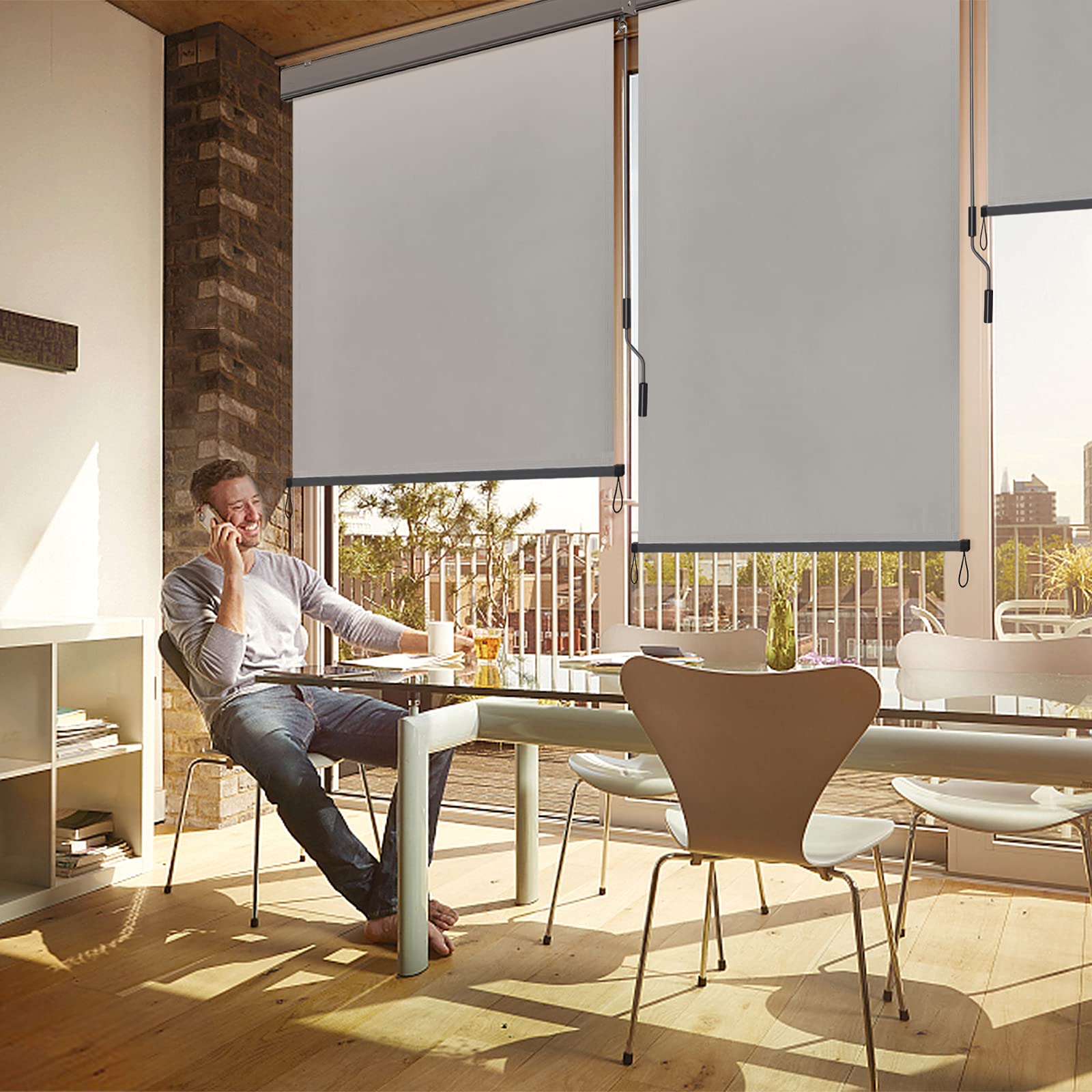 HENGMEI Markiza pionowa, roleta zewnętrzna, na balkon, 160 x 250 cm, aluminiowa, pionowa markiza balkonowa, roleta boczna, mechanizm korbowy, ochrona przed słońcem i spojrzeniami, na balkon, taras, szara