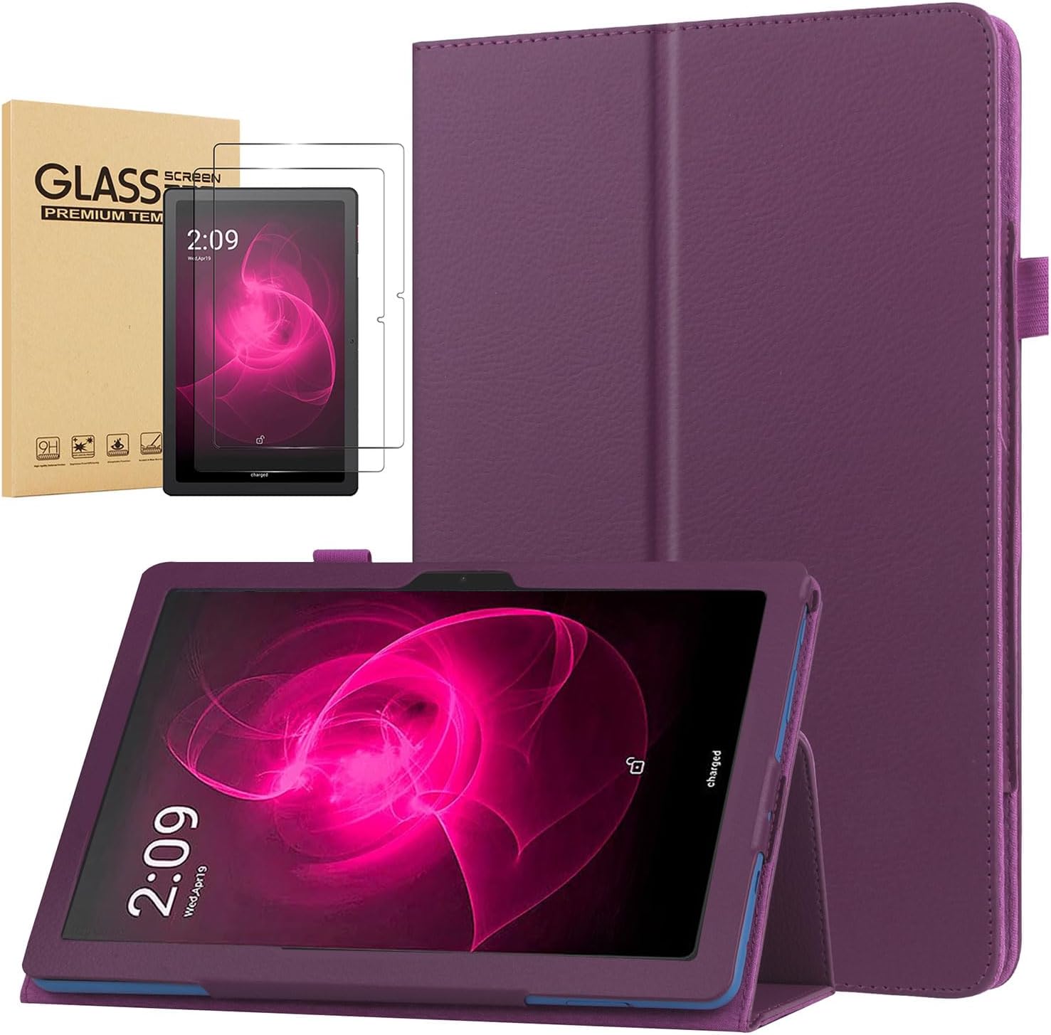 Case for T-Mobile Revvl Tab 5G 10.36" Tablet 2023 Release - Slim Lightweight Folio Stand Cover PU Leather Case Cover + 2 Pieces Glass Screen Protector (Pink Marble)