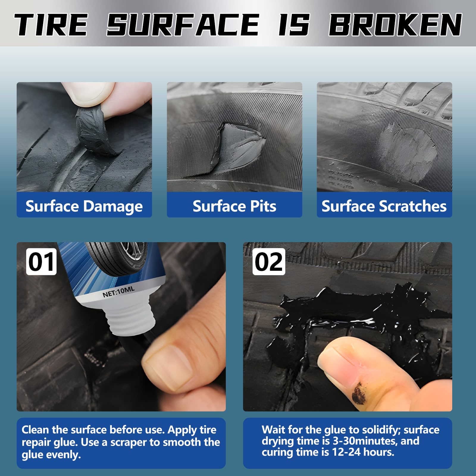 Tire Repair Glue Rubber Cement for Sidewall Fixes Suitable for Car Motorcycle Bike Jeep Off-Road Truck Tractor 20ML — view 4