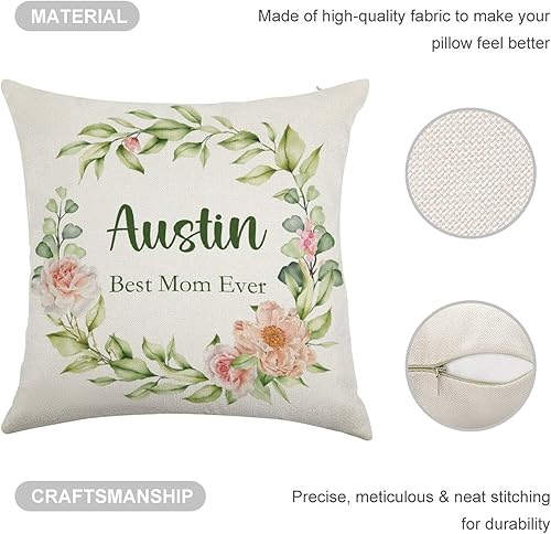 Miniatura 5 de Custom Pillow with Name,Printed in USA,18"x18" Personalized Linen Pillow Cover for Mom, Custom Gifts for Mother's Day (Style-3)
