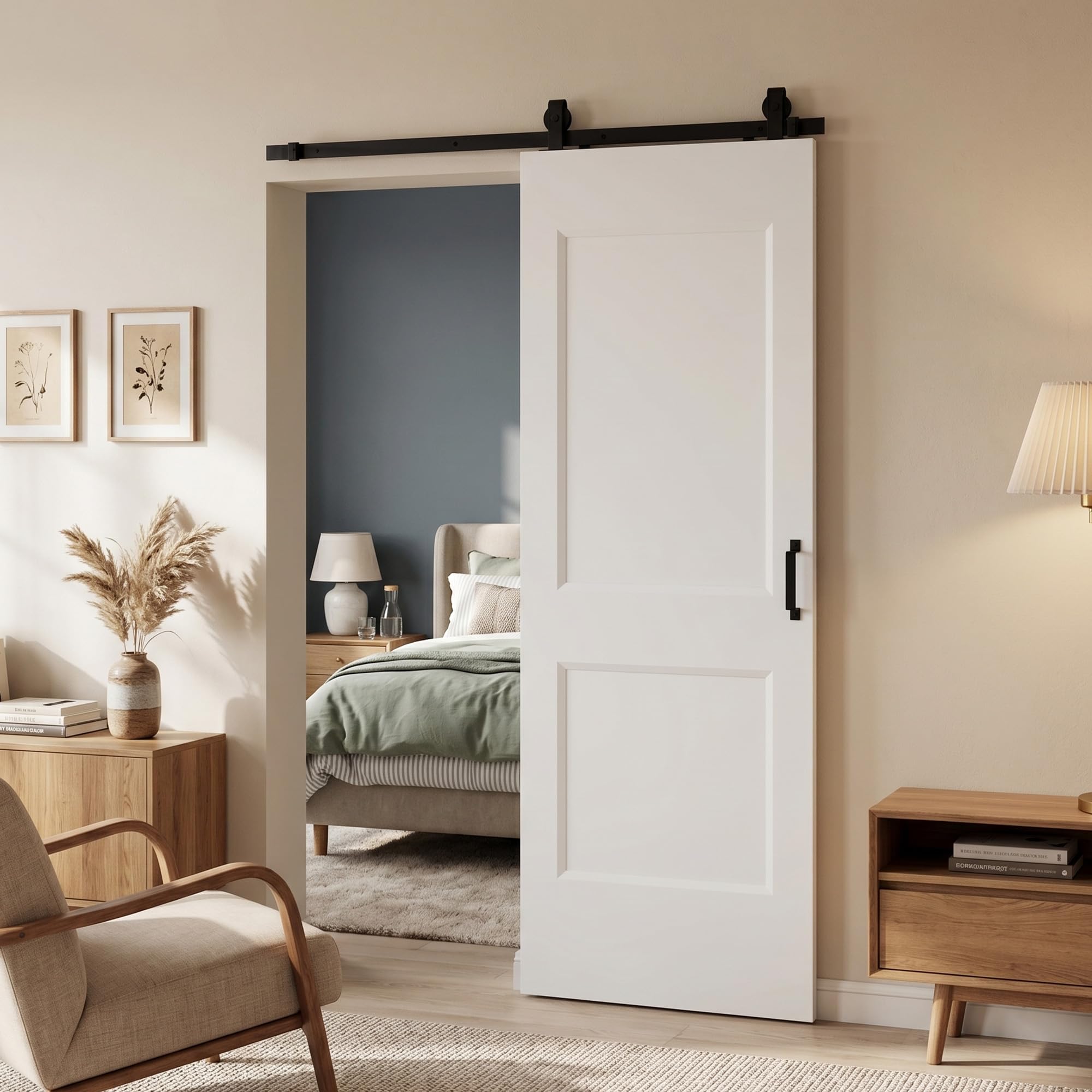 HOMCOM Porta Scorrevole Interna 76.2x213.4cm, Superficie Verniciata, Binario Silenzioso Acciaio, Maniglia Migliorata, Kit Ferramenta, Porta Interno Stile Industriale, in Legno Pino, Cucina, Soggiorno