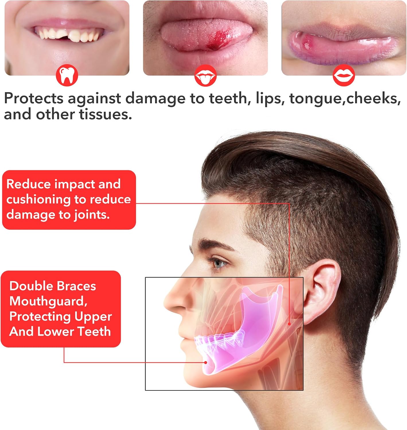 2Pcs Sport Mouth Guard Youth Adult, Mouthguard for Braces, MouthGuard for Braces for Sports, No Boil Mouth Guard, Soft, Football, Jujitsu and Karate