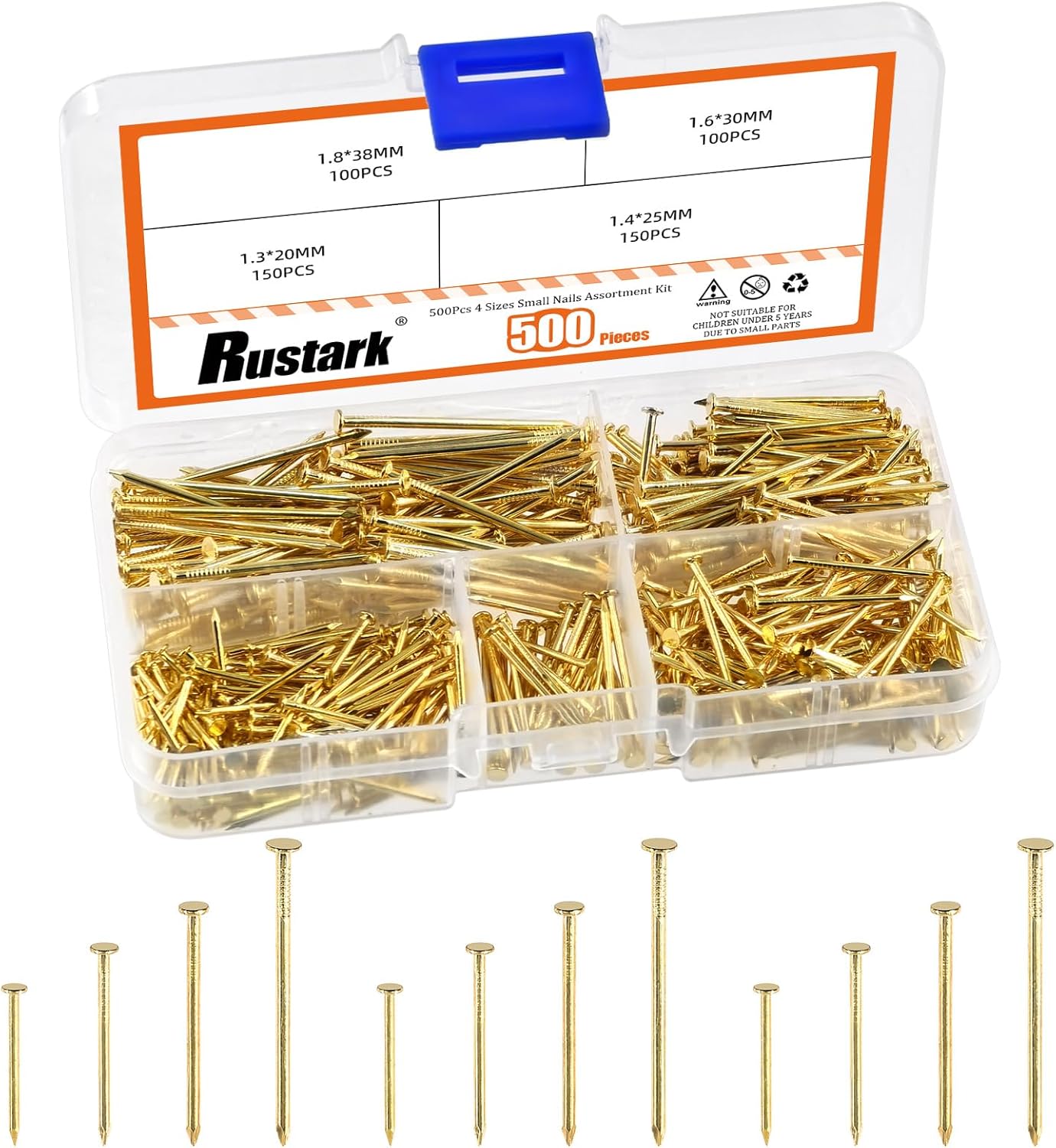 500Pcs 4 Sizes Black Hardware Nails Assortment Kit Flat Head Nails Wood Nails Wall Nails Small Nails Picture Hanging Nails Finishing Nails Common Nails for Hanging Pictures Wood