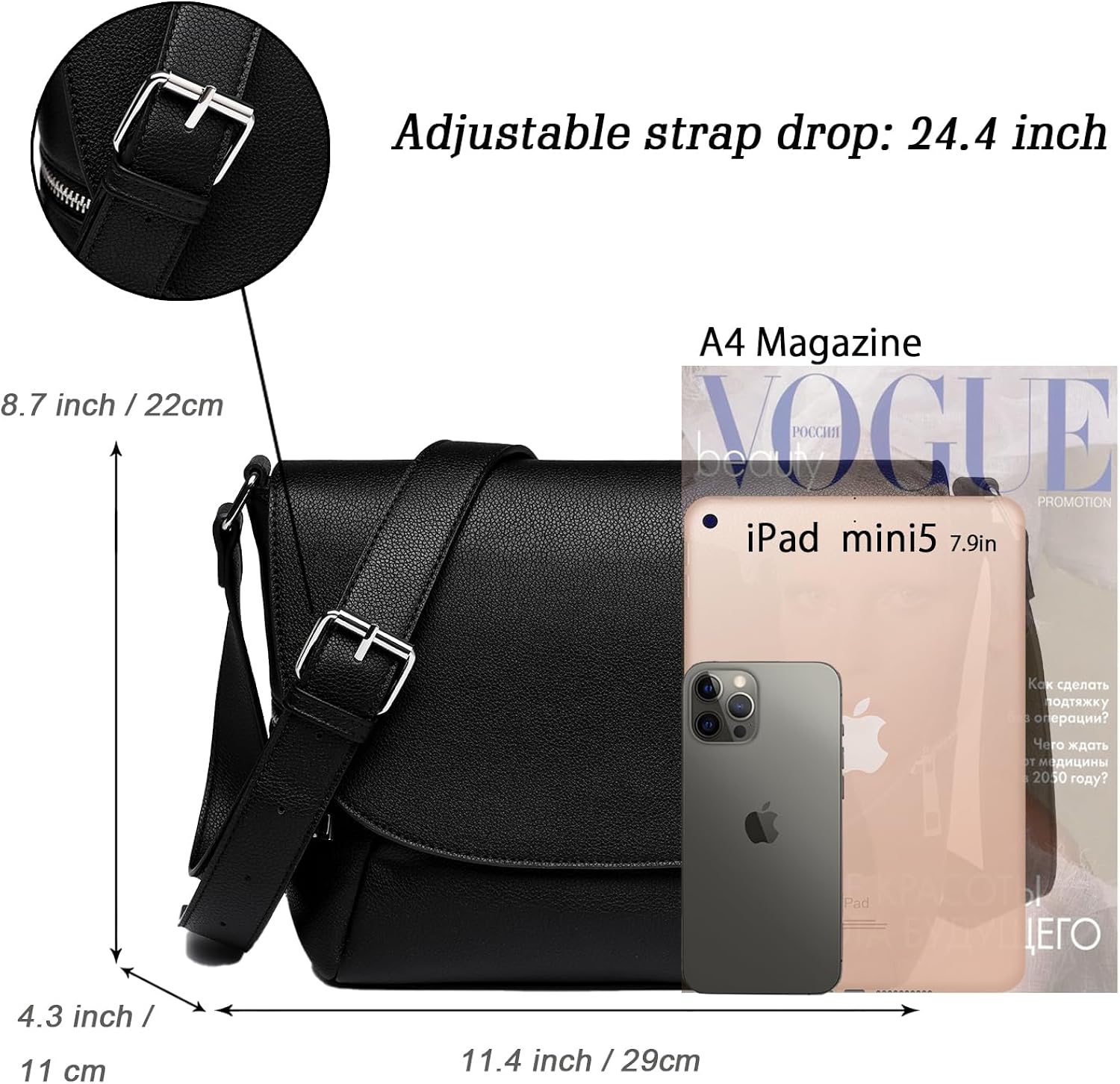 Miniatura 5 de VNFIOEI Bolso de hombro para hombre, bolso de hombro de viaje para la universidad, oficina, bolso con correa de hombro ajustable