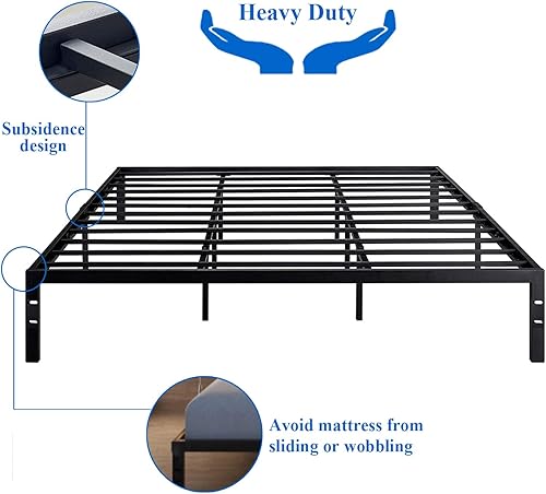 Miniatura 52 de VECELO - Base de cama metálica, no necesita somier, base de colchón, soporte de listones de acero, color negro, tamaño king