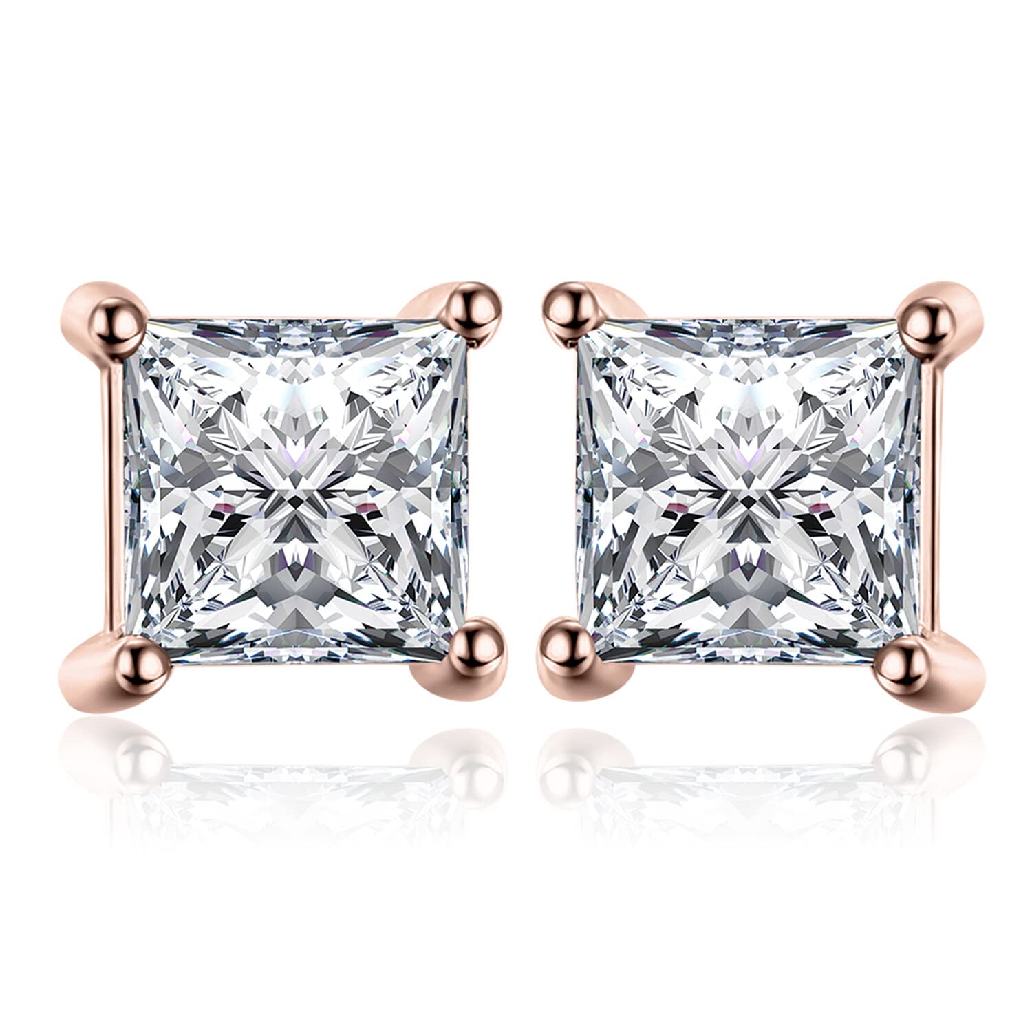 JewelryPalacePendientes Mujer Plata Circonita, Corte Princesa, Solitario Pendientes de Tuerca Piedra, Pendientes Pequeños Mujer Diamante Simulado, Pendientes Niña Clásicos Conjunto Joyas Novia