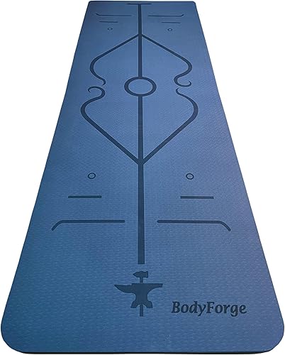 BodyForge Yoga Mat Thick Exercise Mat Thick 8mm TPE Eco-Friendly with Alignment Marks Non-Slip Extra Thick High-Density for Women and Men Workout