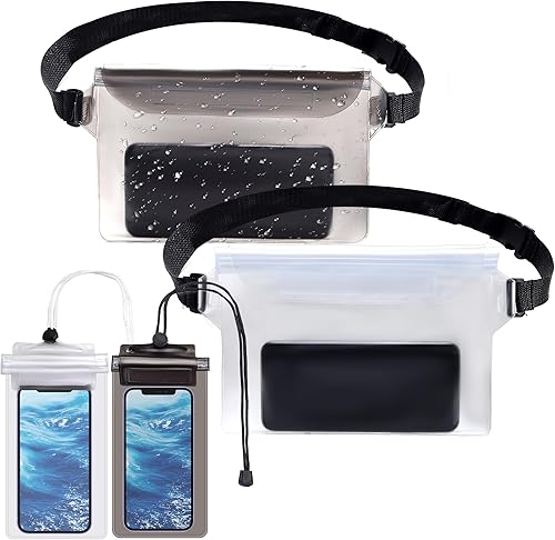 Paquete de 4 cangureras impermeables con correa para la cintura, bolsa impermeable para teléfono, bolsa seca para kayak, piscina, barco, playa,
