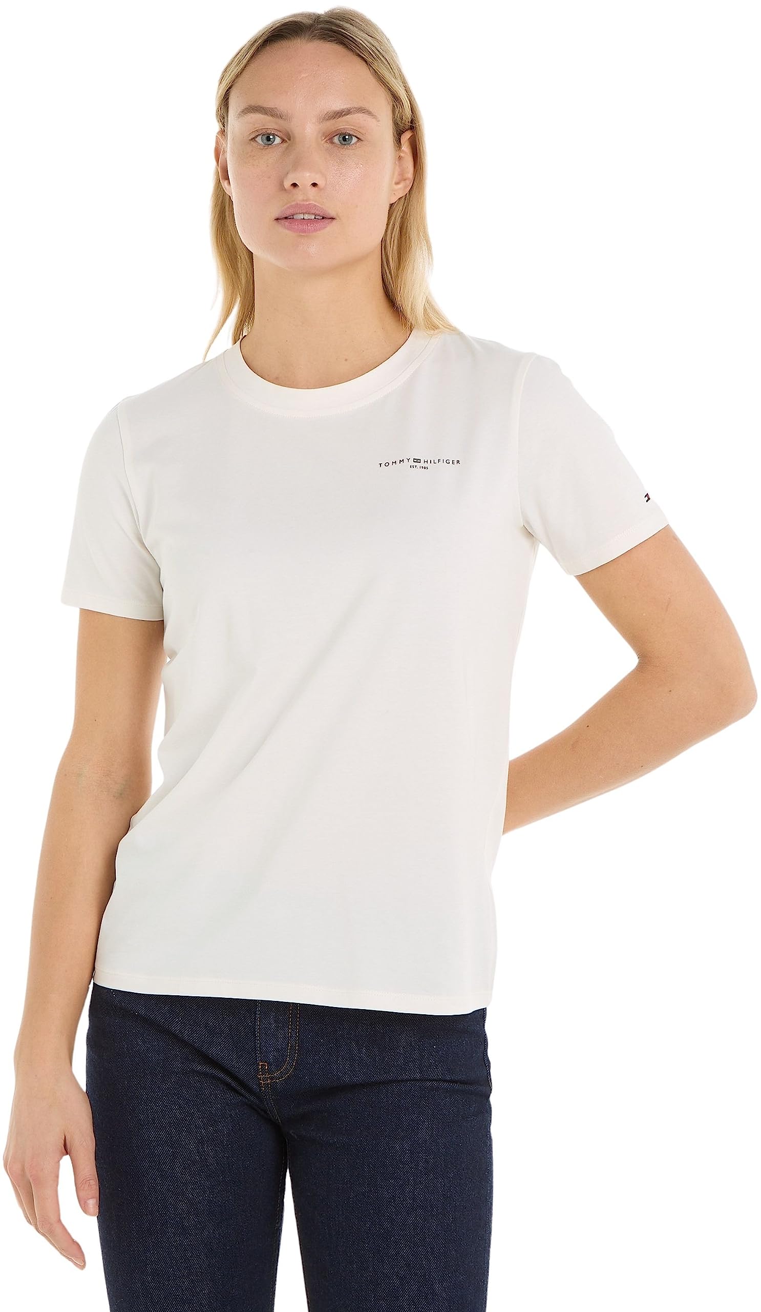 Tommy Hilfiger Camiseta de Manga Corta para Mujer Cuello Redondo