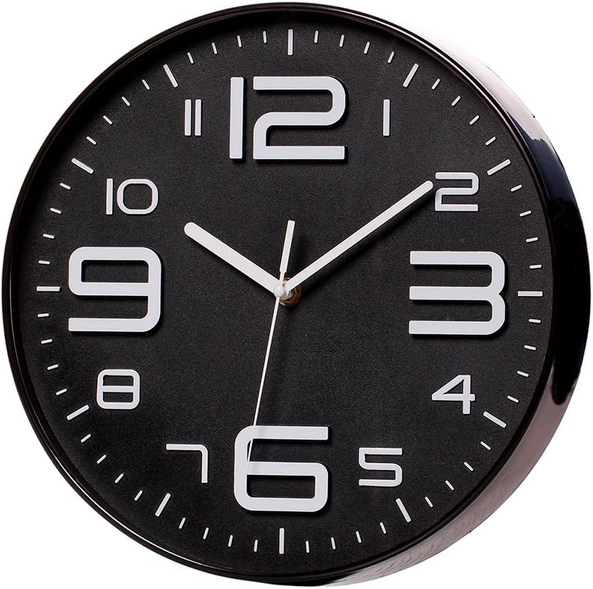 SonYo Indoor Big 3D Number Silent Wall Clock Quiet Sweep Movement Wall Clocks Battery Operated 10 Inch Black Profile