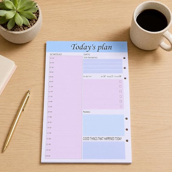 Weekly Planner Notepad - Undated Daily Planner Pad with To Do List, 50Tear Off Sheets, A5 Desk Schedule Organiser for ADHD Adults, Productivity & Meal Planning