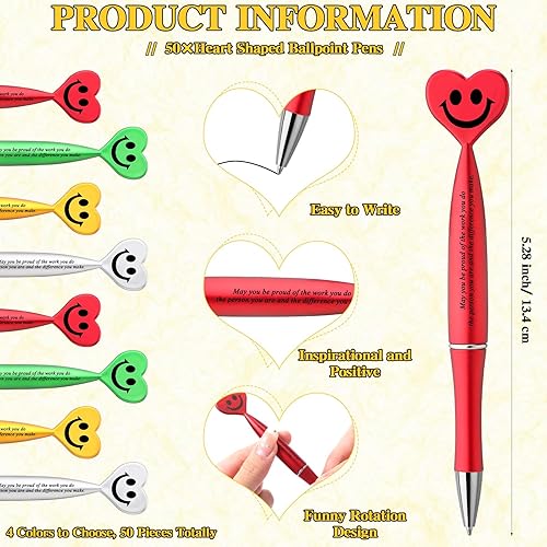 Miniatura 2 de Cholemy 50 bolígrafos de agradecimiento para empleados, con cita inspiradora, con forma de corazón, bolígrafos motivacionales para compañeros de