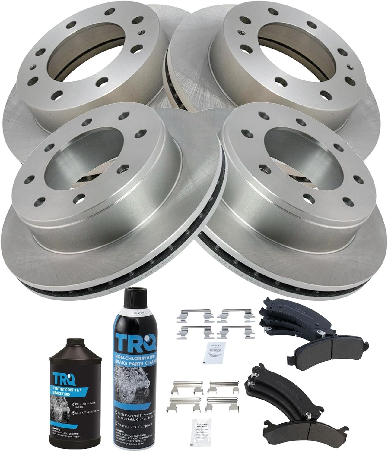 TRQ Front and Rear Brake Pad & Rotor Kit Brake Chemical Kit Brake Pads Brake Rotor Semi-Metallic Compatible with 2003-2020 Chevrolet Express 2500 2005-2020 Express 3500 GMC Savana 2500 Savana 3500