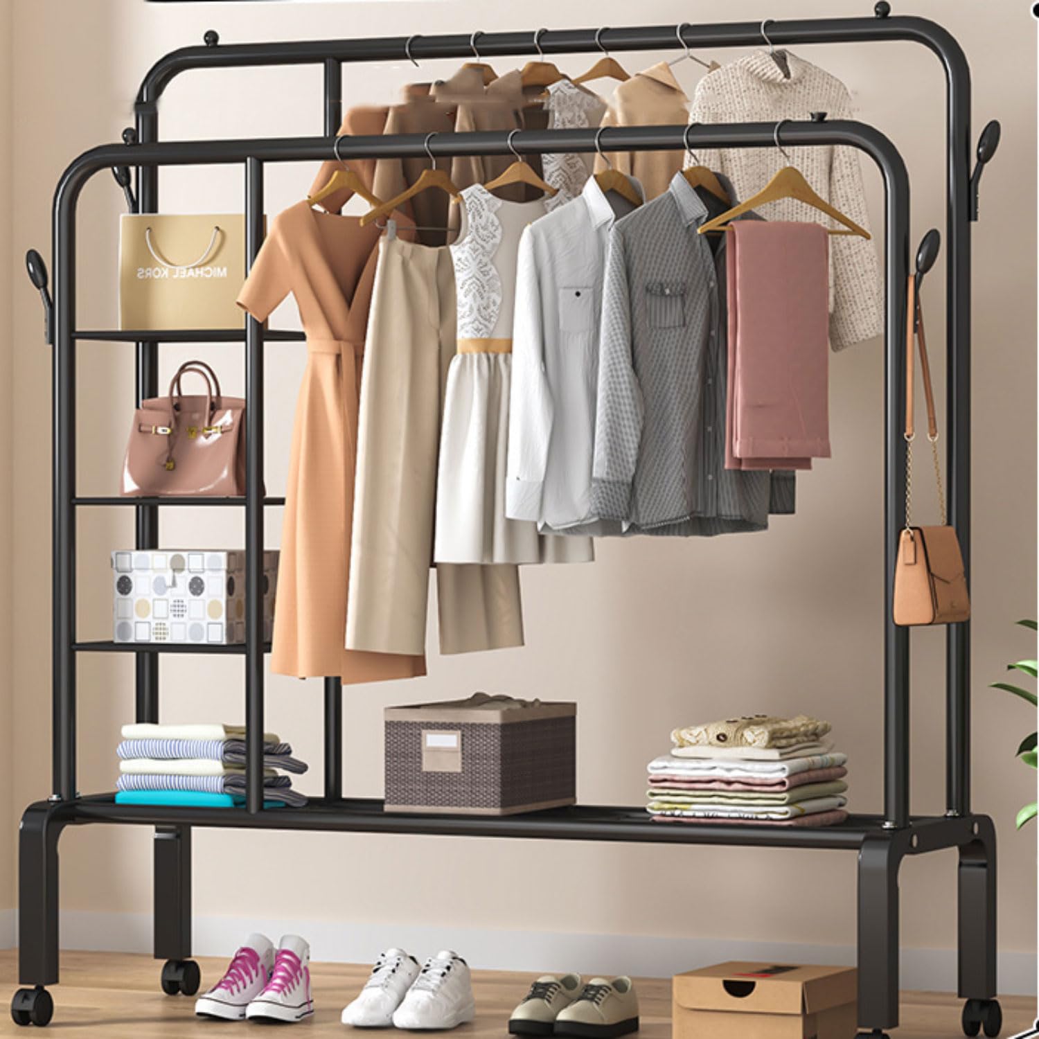Portant vêtement double barre télescopique pour organiser votre garde-robe