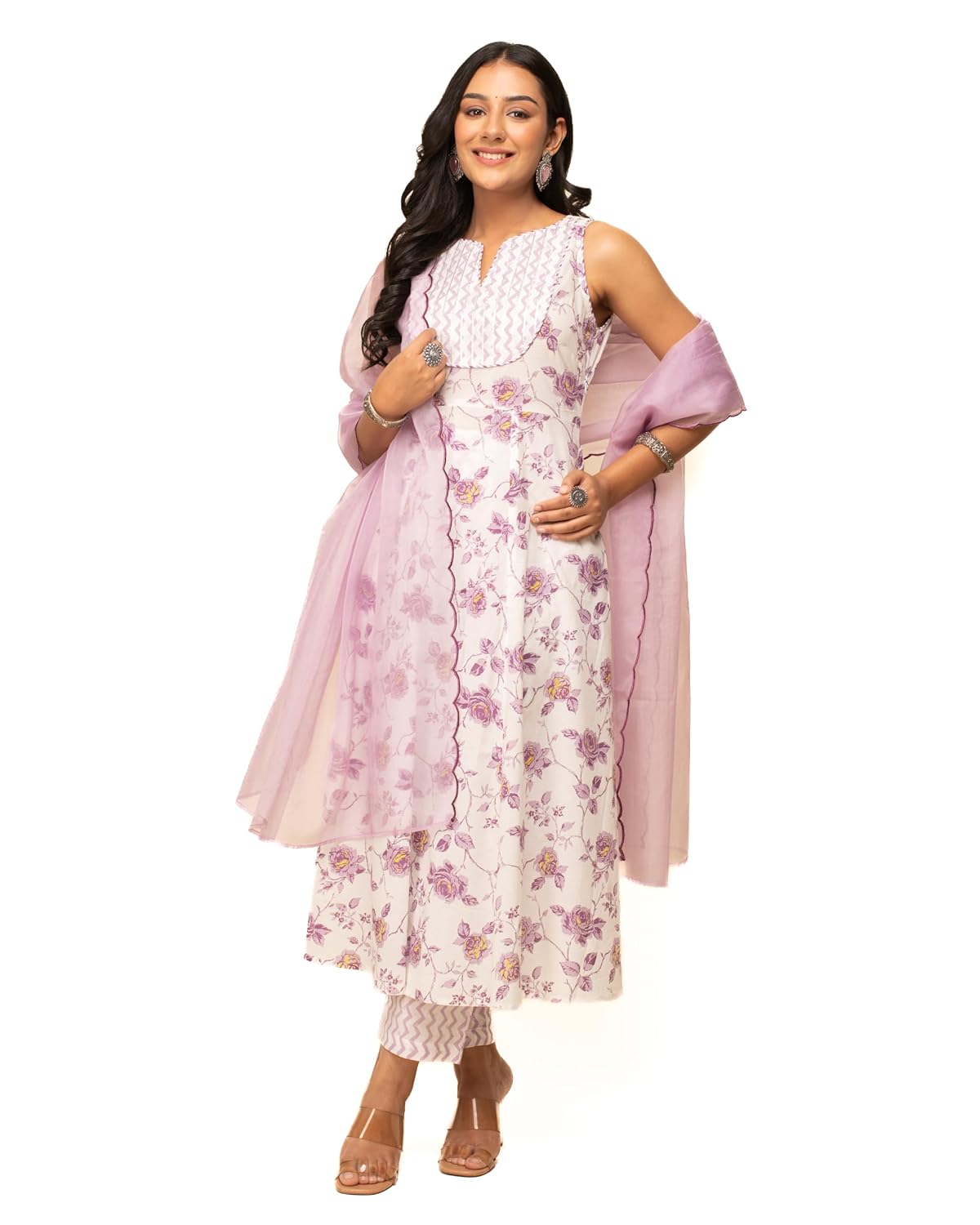 FIORRA Women's White Cotton A-line Kurta with Pant and Dupatta - Review, Price and Buying Guide