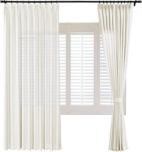 Frelement Cortinas plisadas de lino sin forro para sala de estar y dormitorio, cortinas con bloqueo de luz para puerta corrediza de patio, 1 panel,