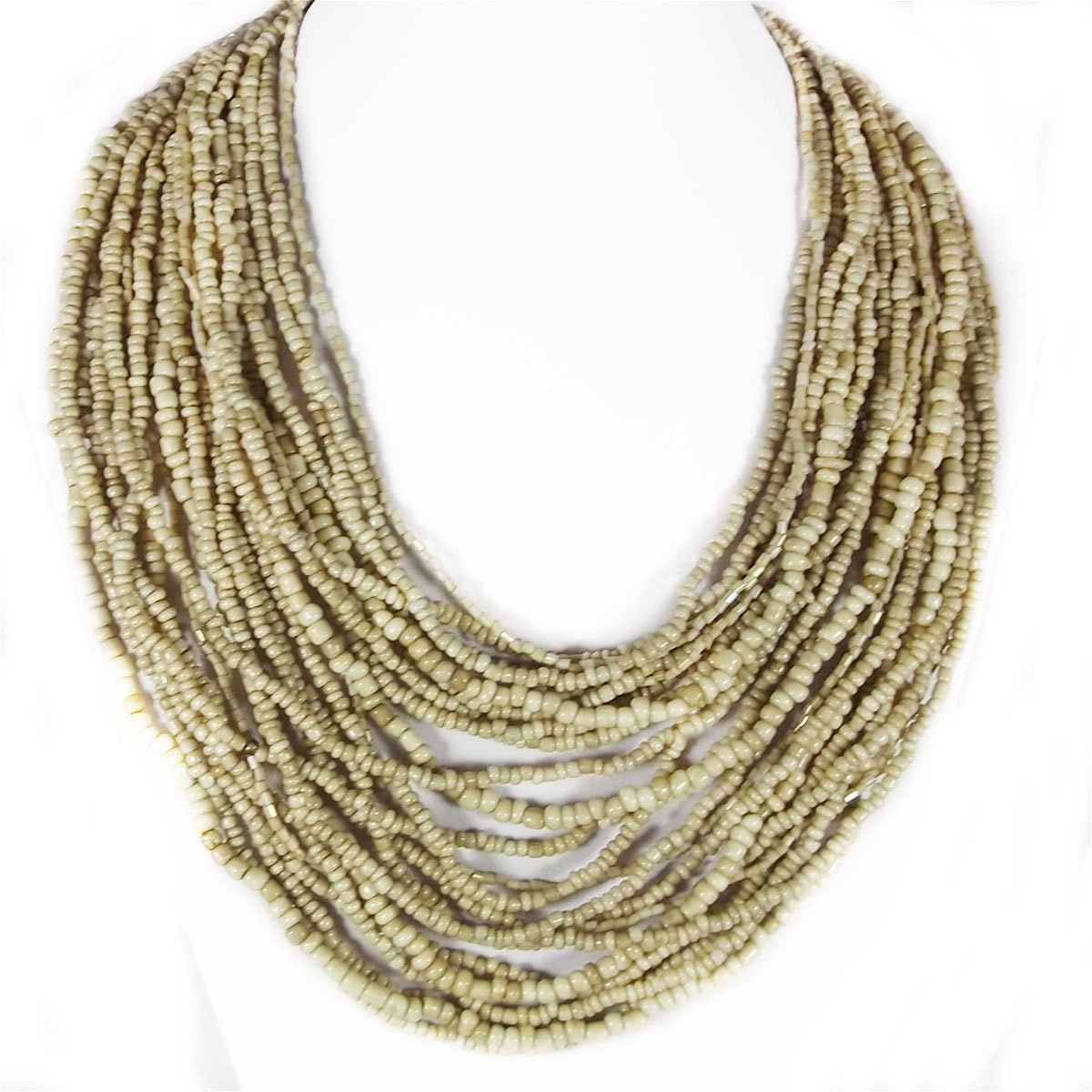 24-Strands of beads Graduated Necklace with Wooden Clasp - 17.5 inches - Tokyo Collection