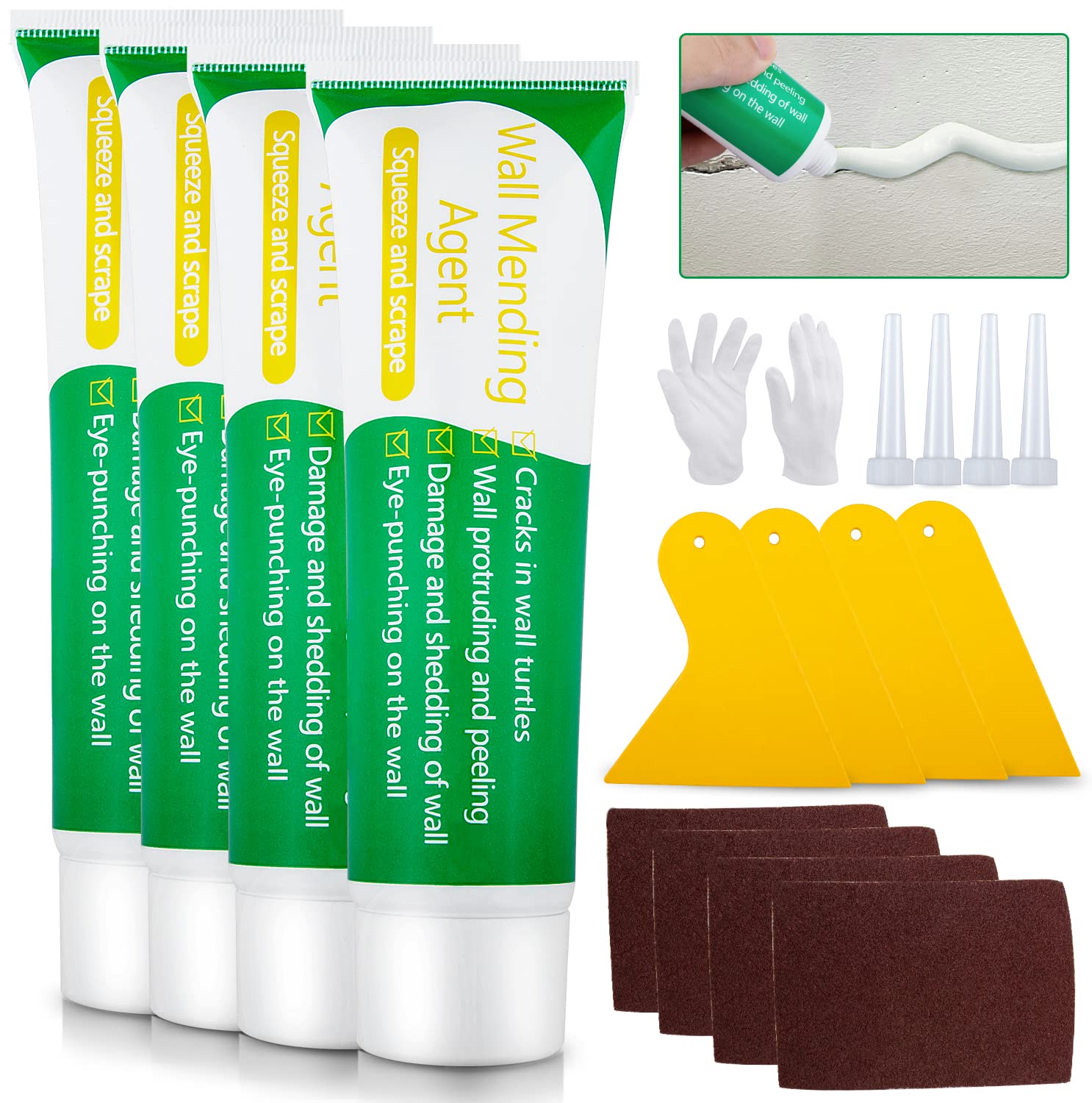 Buy Safe Mend Wall Repair, 4 Pack Drywall Repair Kit with Scraper, Wall